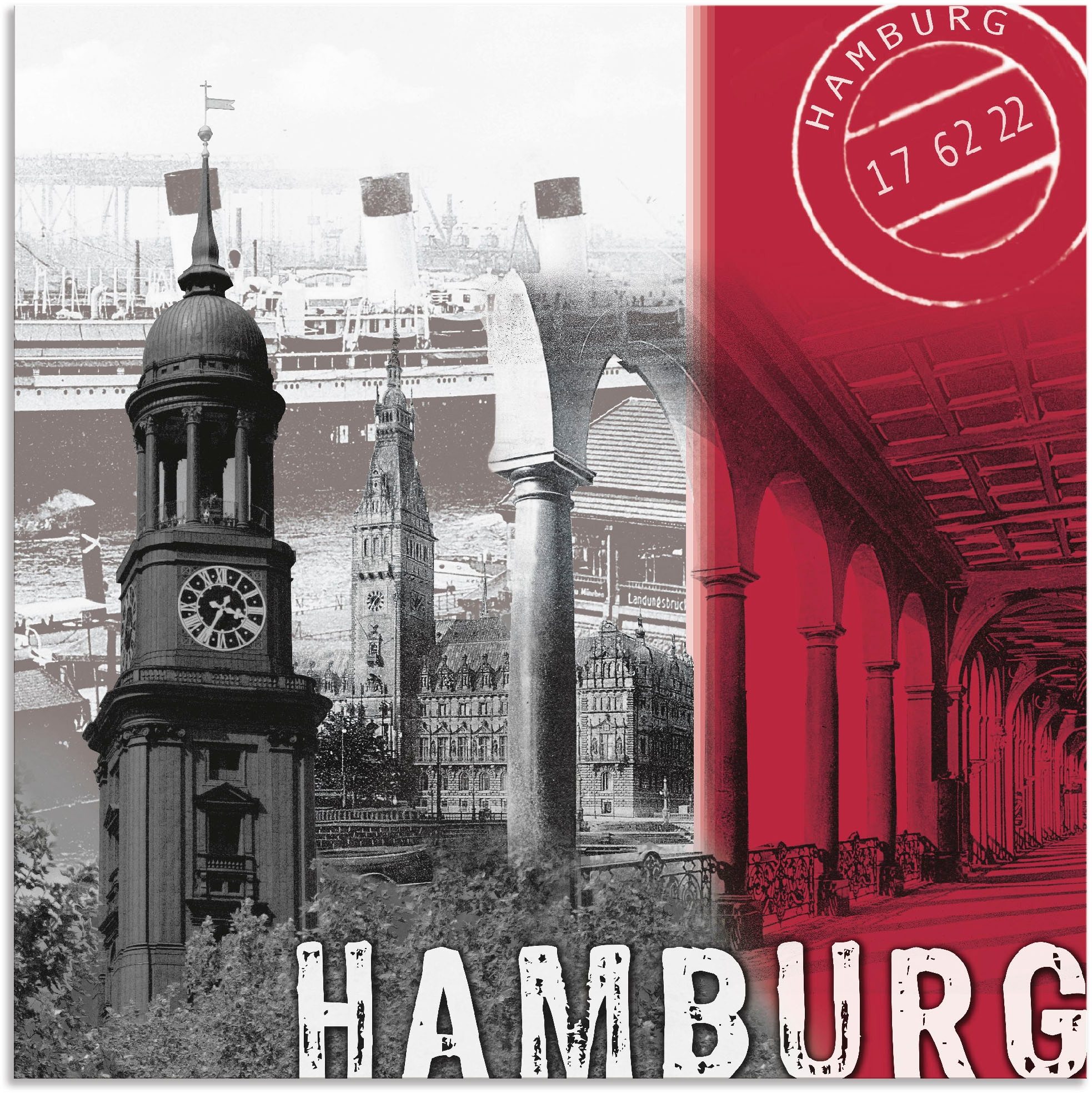 Artland Wandbild »Hamburg_ bordeauxrot«, Deutschland, (1 St.), als Alubild,  Leinwandbild, Wandaufkleber oder Poster in versch. Größen kaufen | BAUR