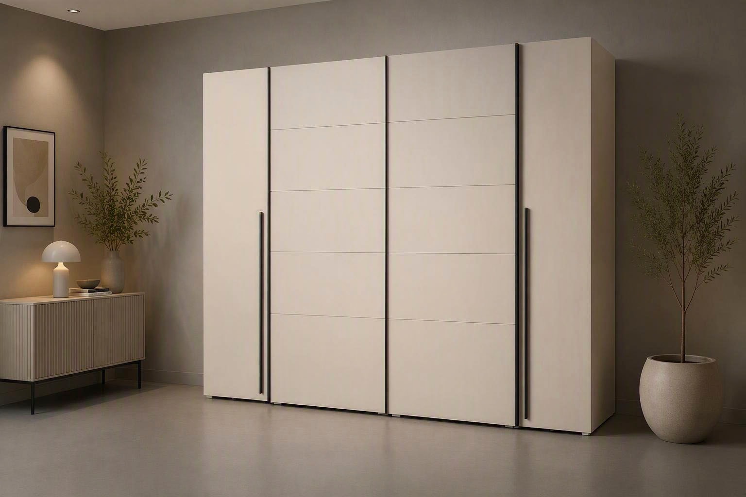 FORTE Kleiderschrank "Narago, Kombischrank, modernes Design" B/H/T ca. 270/210/61cm, auch mit Premiumausstattung, Kombination aus Schwebetüren mit seitlichen Drehtüren, Made in Europe