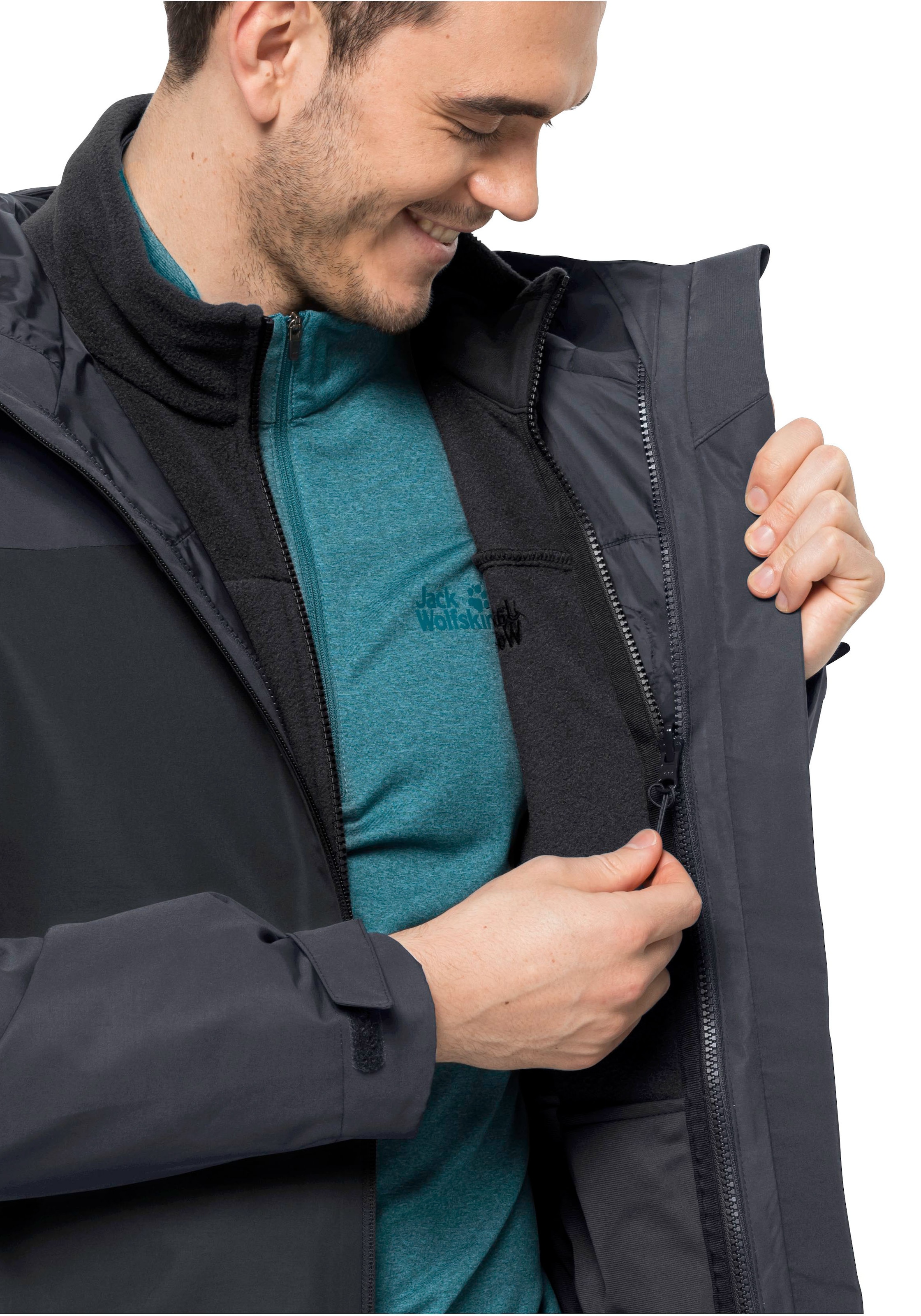 Jack Wolfskin 3-in-1-Funktionsjacke »TAUBENBERG 3IN1 JKT M«, mit Kapuze, mit wasserabweisenden Reißverschlüssen, Wasserdicht, Atmungsaktiv