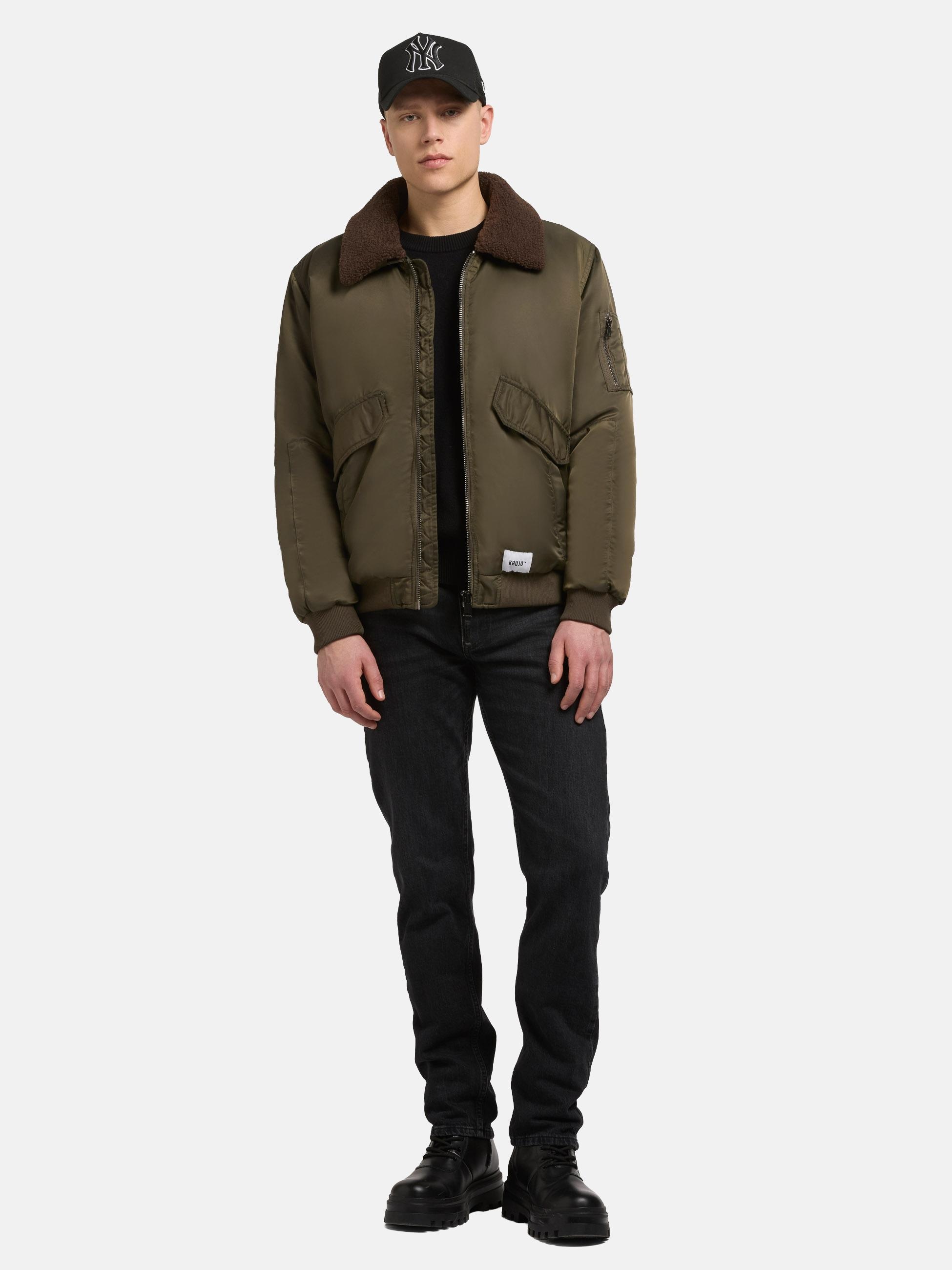 khujo Bomberjacke "Ground" ohne Kapuze Weite Herren Winterjacke mit abnehmbarem Kunstpelz-Besatz