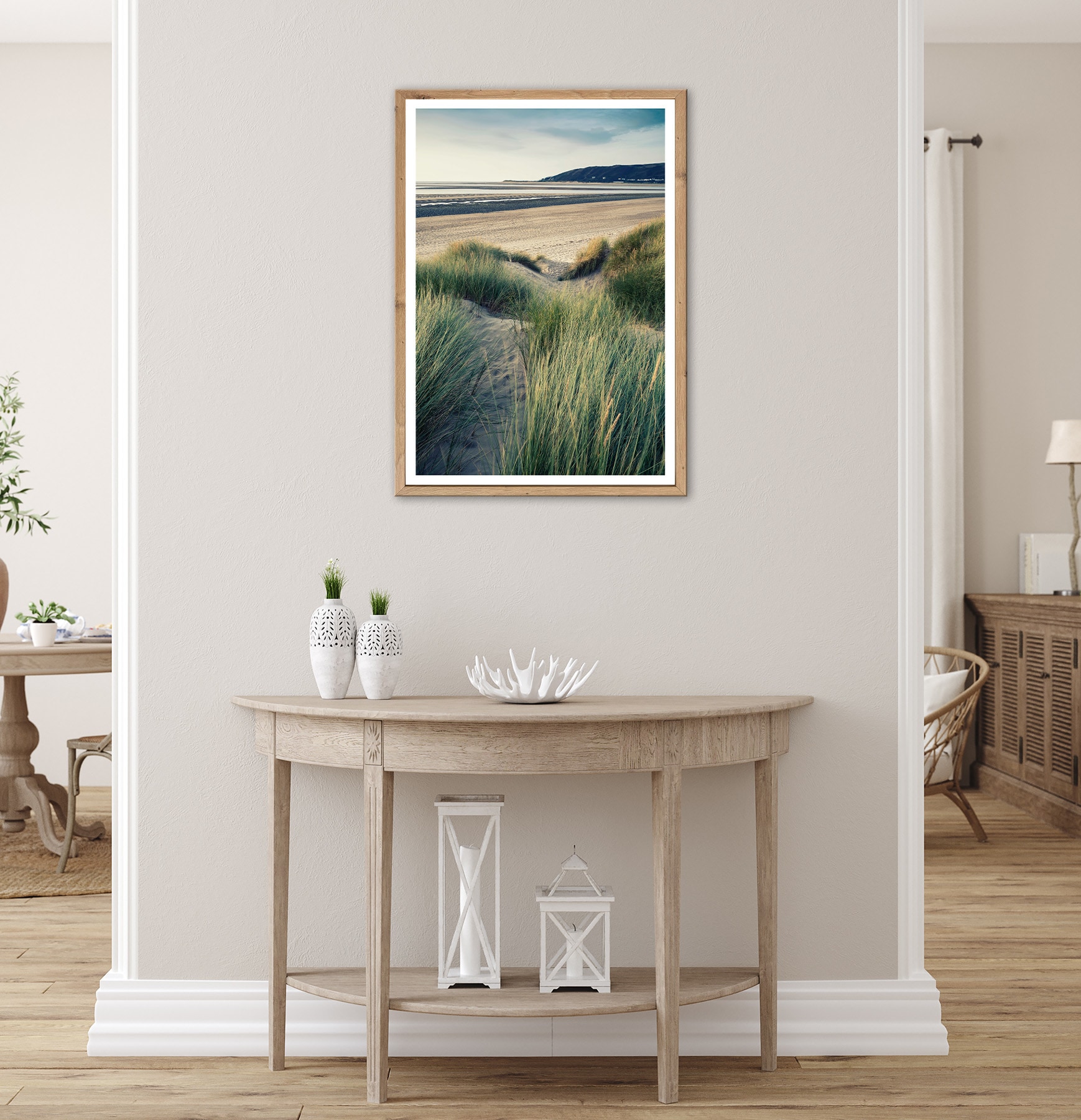 Bönninghoff Bild mit Rahmen »Wandbild gerahmt STRANDROGGEN 50x70 cm – Nordsee Dünenmotiv mit« Düne | Gräser | Küste | Landschaft | Meer | Natur | Strand 1 Stk. tlg. mit dekorativem Rahmen