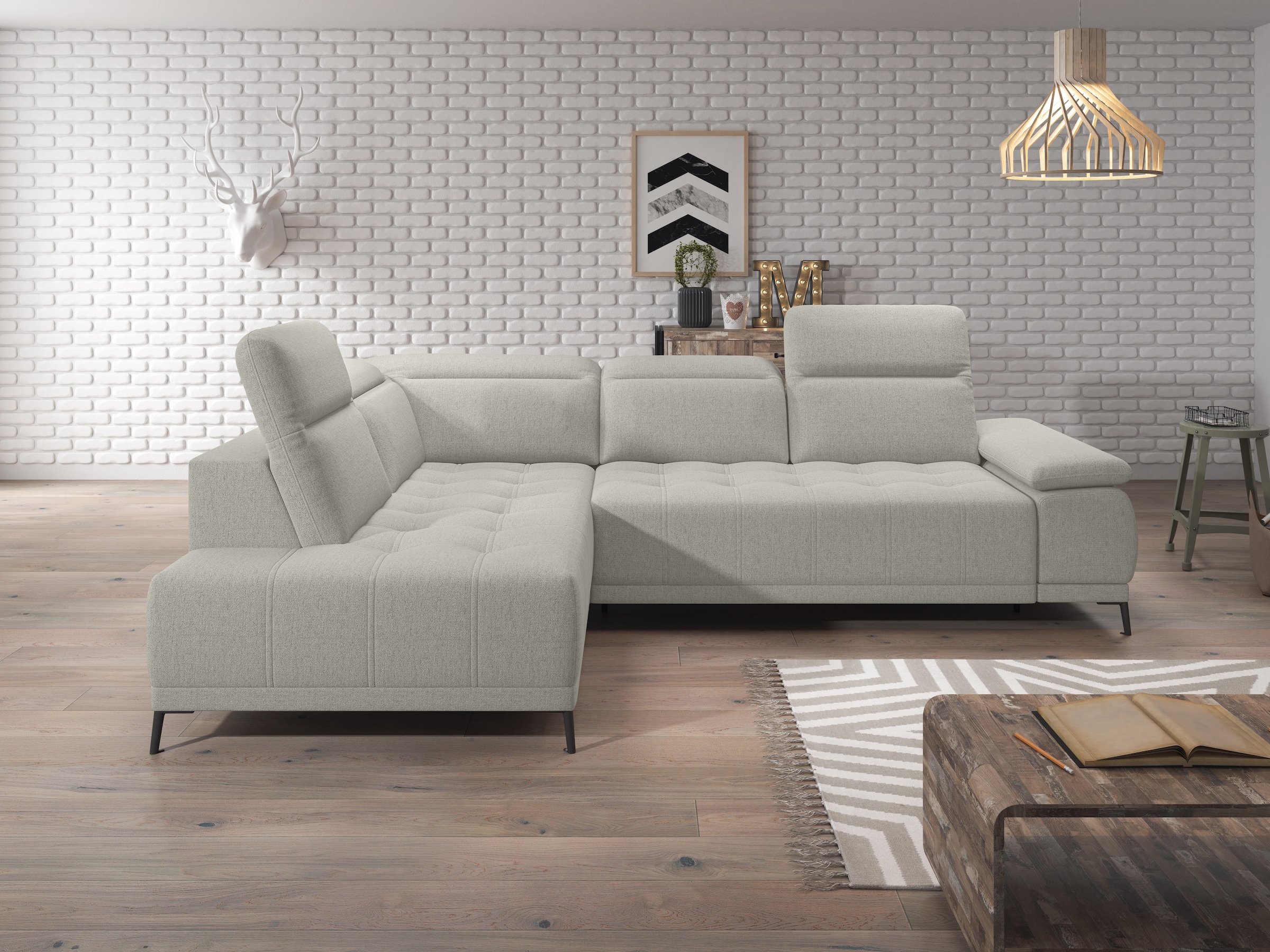 WERK2 Ecksofa "Focus-L 204 x 278 cm modern und bequem" Luxus-Microfaser, L-Form, elektrische Sitztiefenverstellung