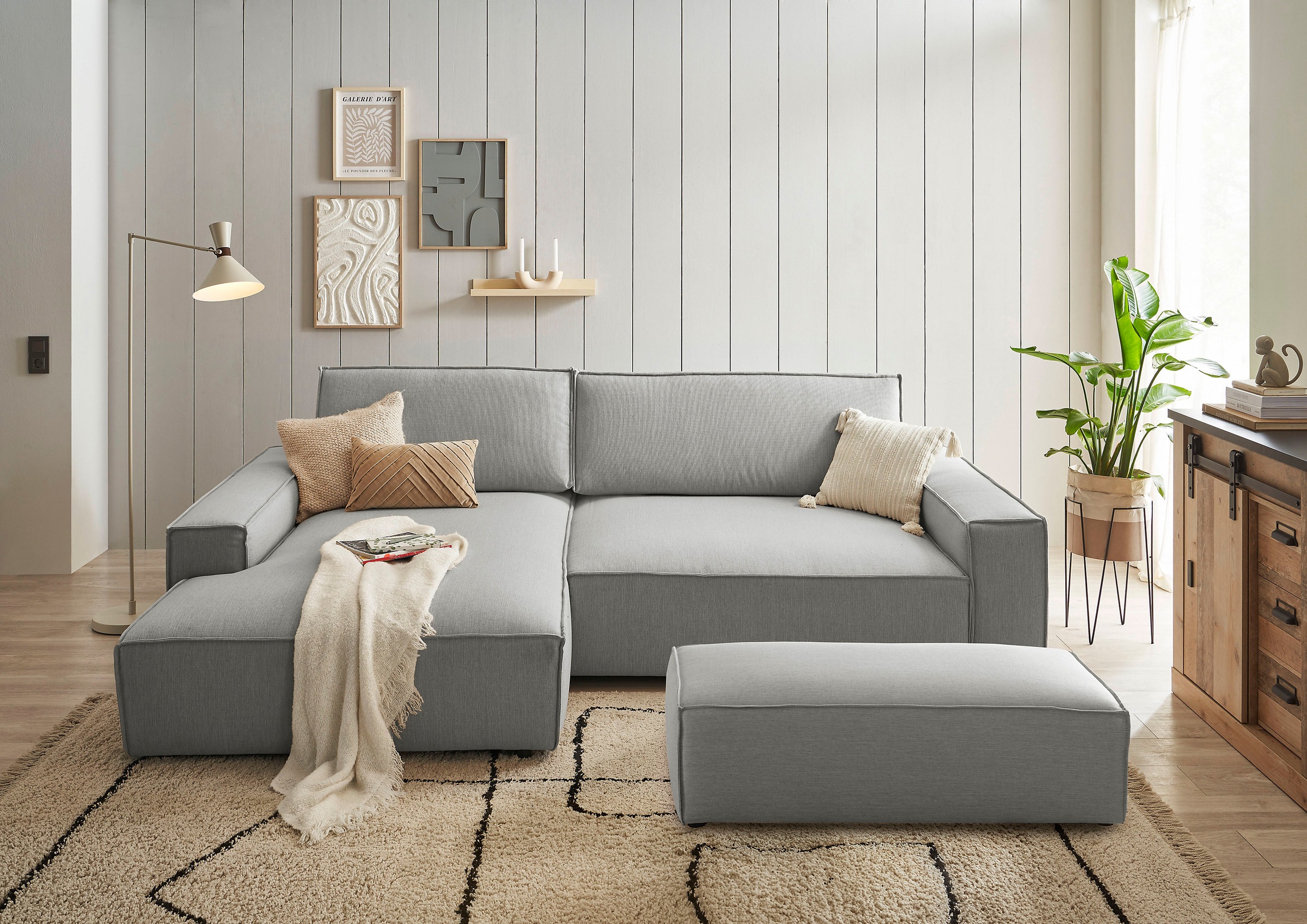 Home affaire Polsterecke »NEU: SHERWOOD XXL tief, L-Form mit Schlaffunktion, Big-Sofa mit Hocker«, (Set, 2 St.), stellbar zum Schlafsofa (Krokodilverbinder), Cord, Leinenoptik
