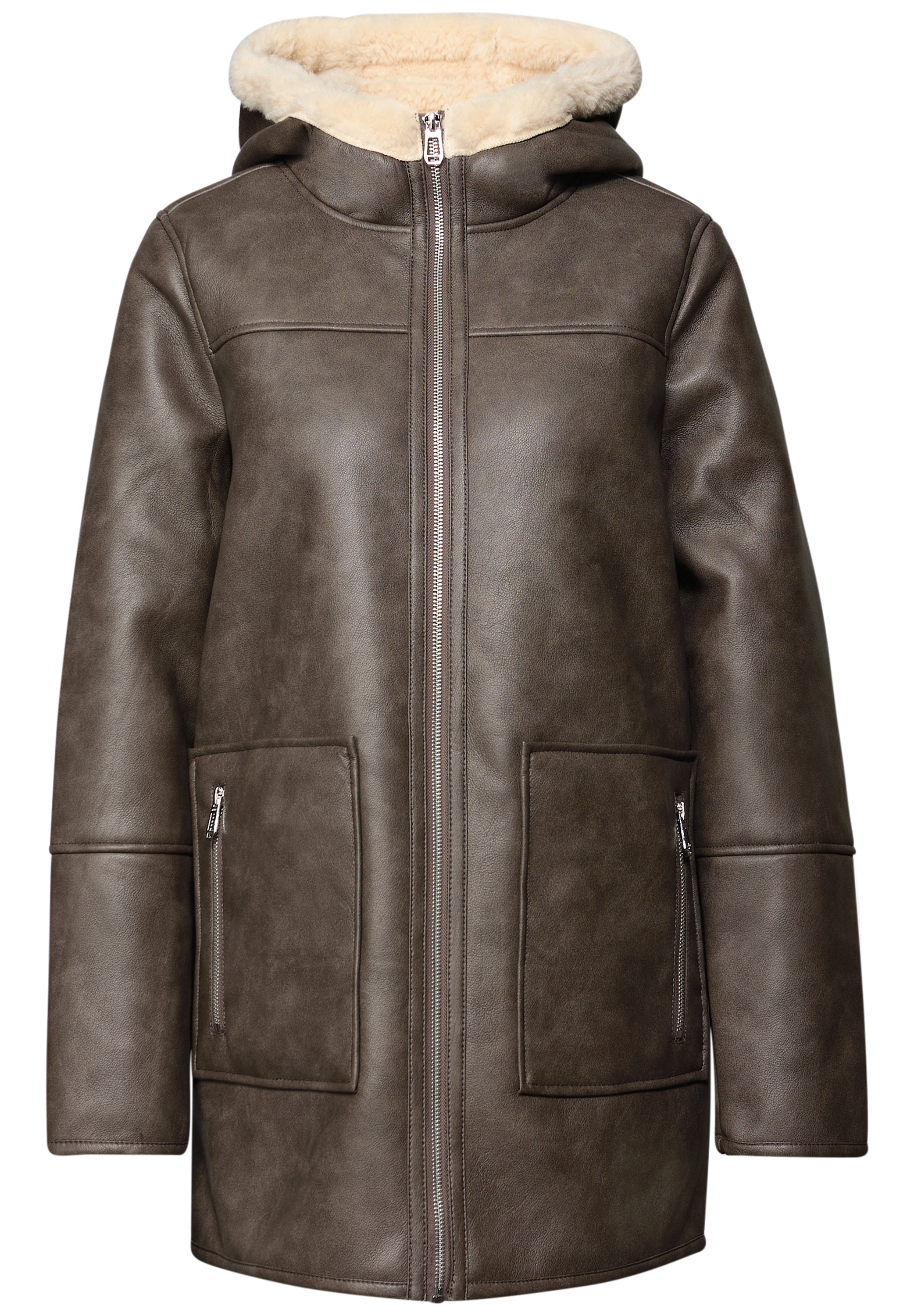 STREET ONE Lederimitatjacke, mit Kapuze, mit Teddy-Futter und Teddy-Kapuze