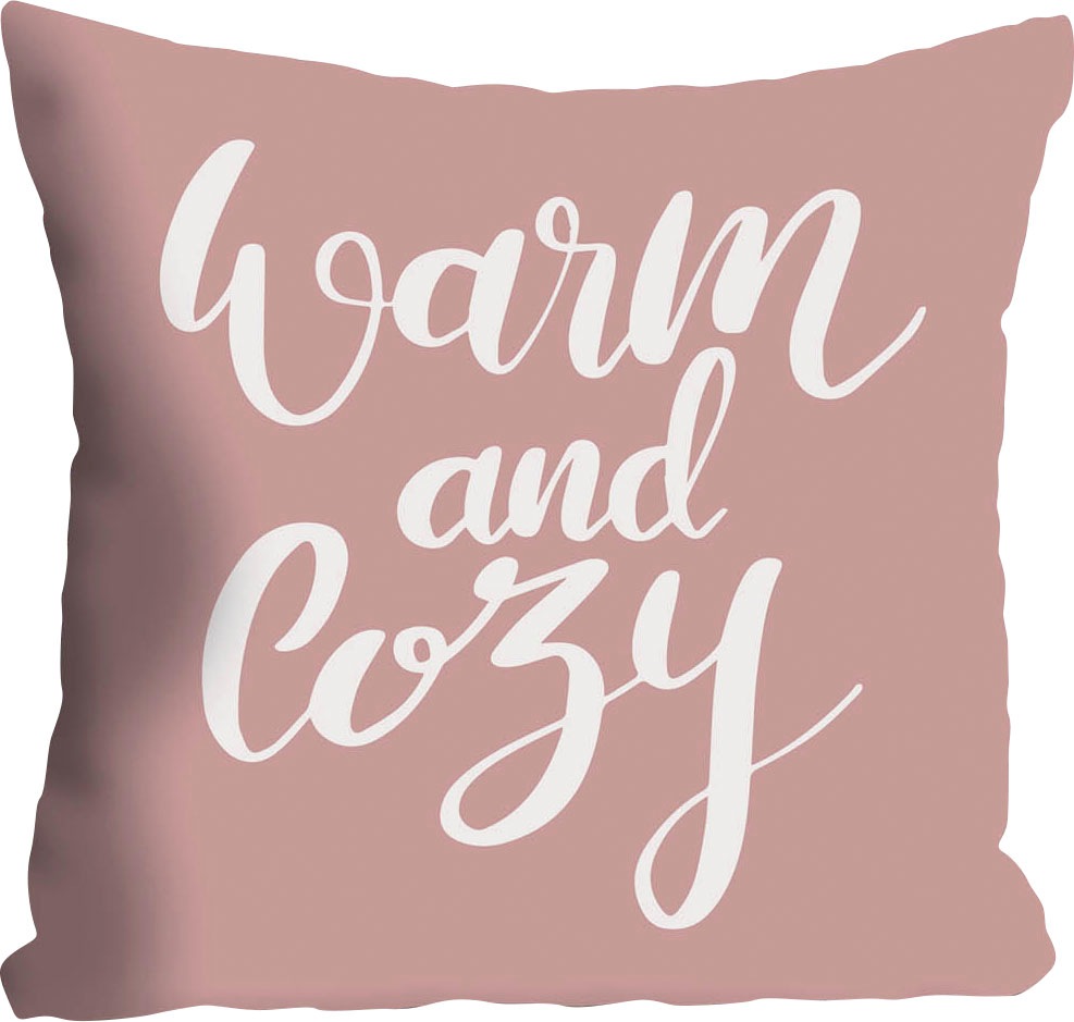 queence Dekokissen "Warm and Cozy" mit Schriftzug, Kissenhülle ohne Füllung günstig online kaufen