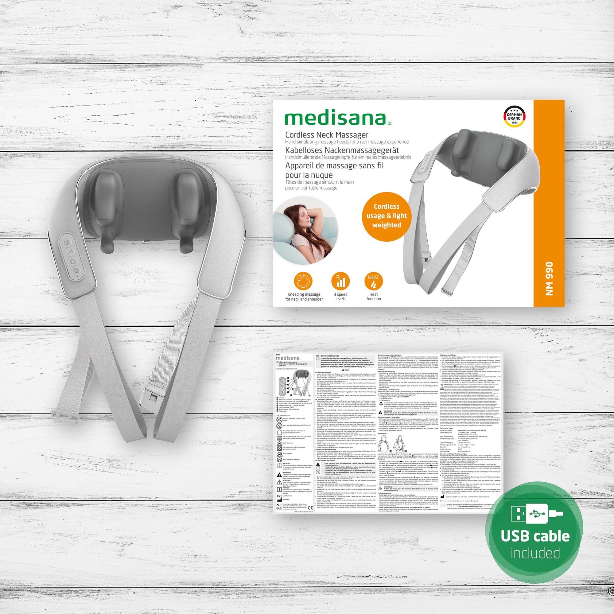 Medisana Nacken-Massagegerät »NM 990«, Kabelloses Nackenmassagegerät mit handsimulierenden Massageköpfen