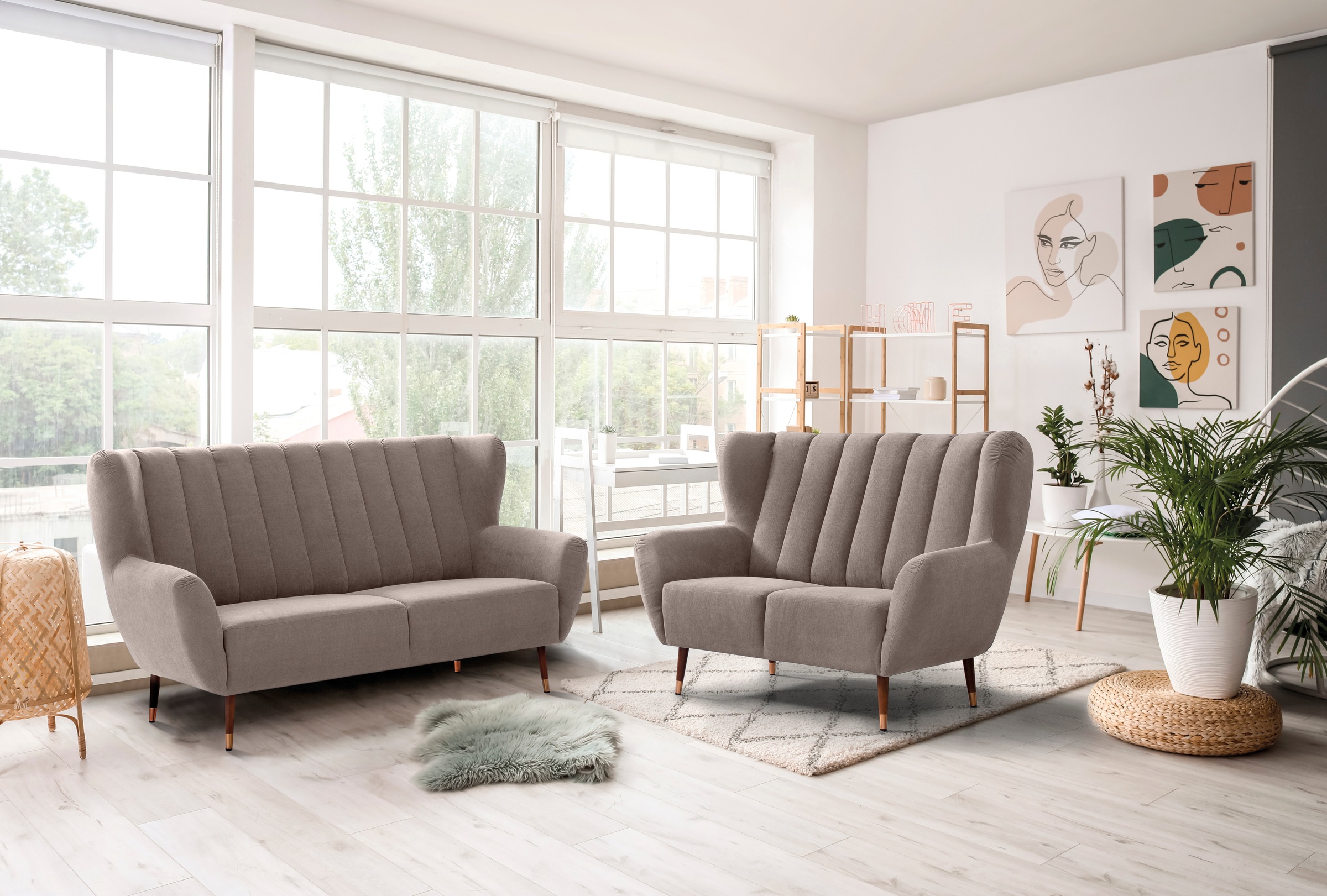 exxpo - sofa fashion 2-Sitzer »Polly, bequem mit hoher Rückenlehne, hohe Füße, Ohrensesselcouch«, Küchensofa, hochwertige Bezugsvarianten und aktuelle Farben