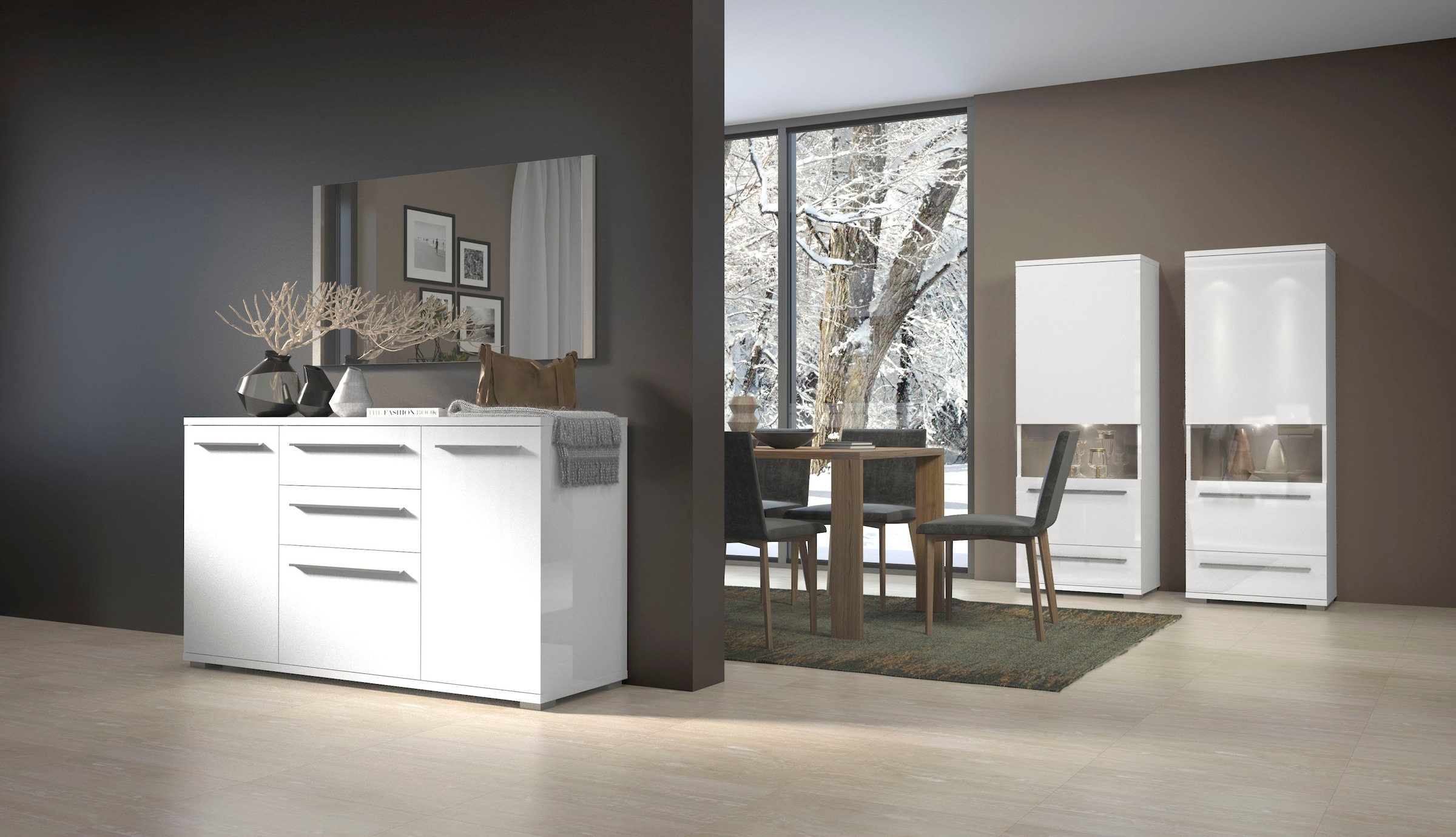 Places of Style Highboard »Piano Vitrine«, UV lackiert, Soft-Close Funktion
