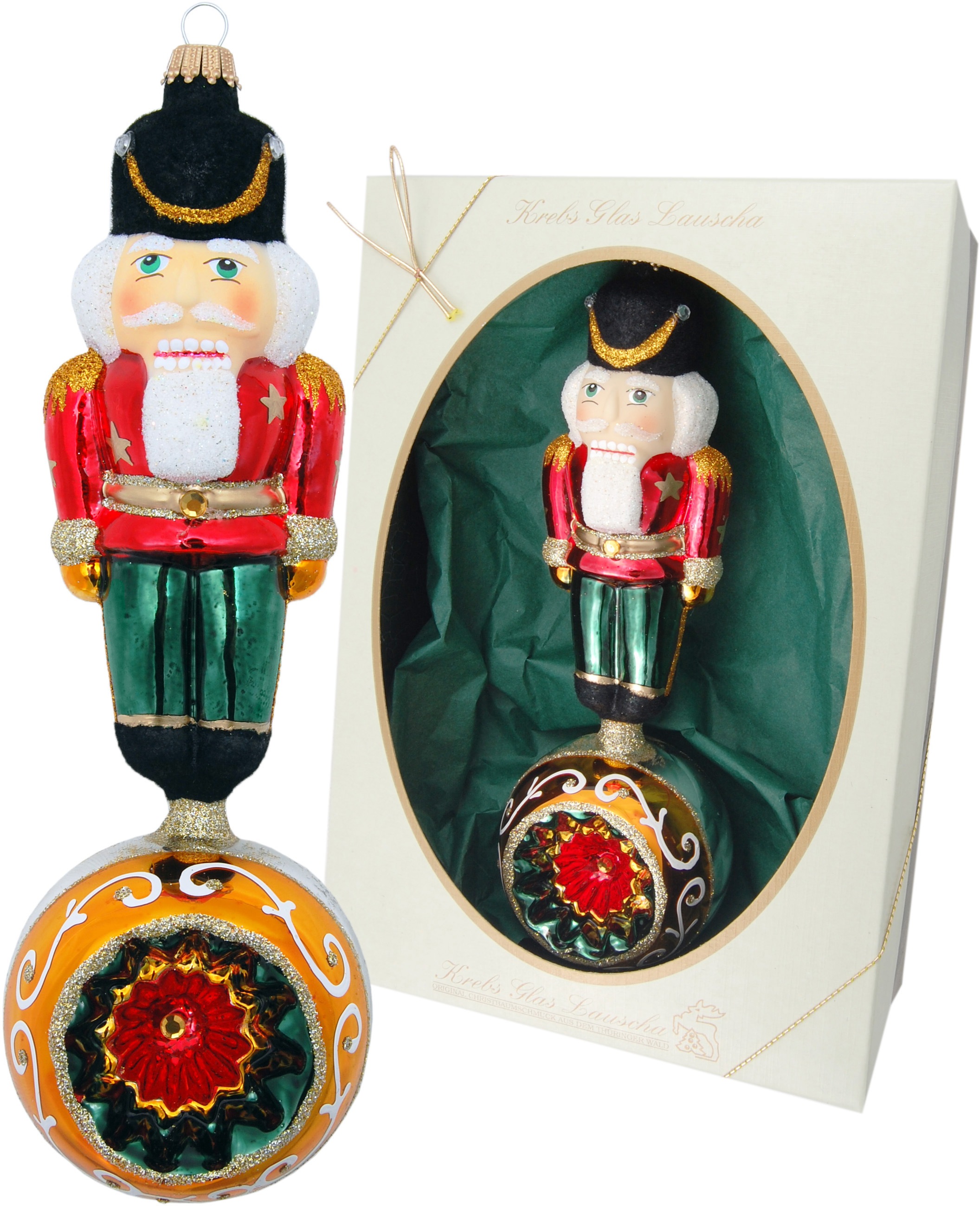 Krebs Glas Lauscha Christbaumschmuck »KGL03324, Weihnachtsdeko, Christbaumschmuck«, (1 tlg.), Doppelform Nußknacker mit Reflex