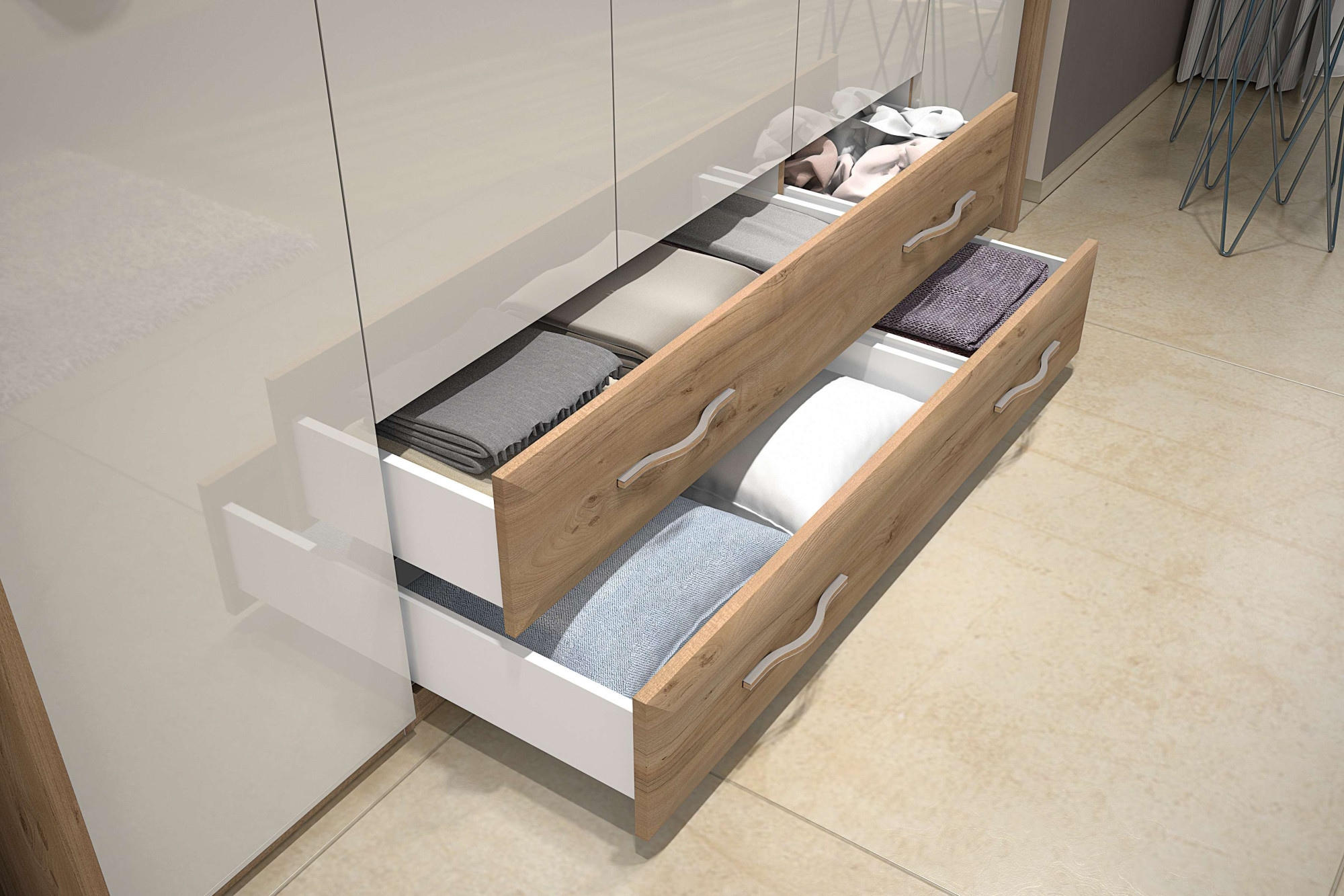 Home affaire Kleiderschrank »Gala, beige hochglänzend UV lackiert, kratzfest, FSC-zertifiziert«, (abgerundete Schubladen aus MDF im Holzdekor, soft-close), hoher Schrank (224cm), in den Breiten 92 und 137cm, Made in Europe