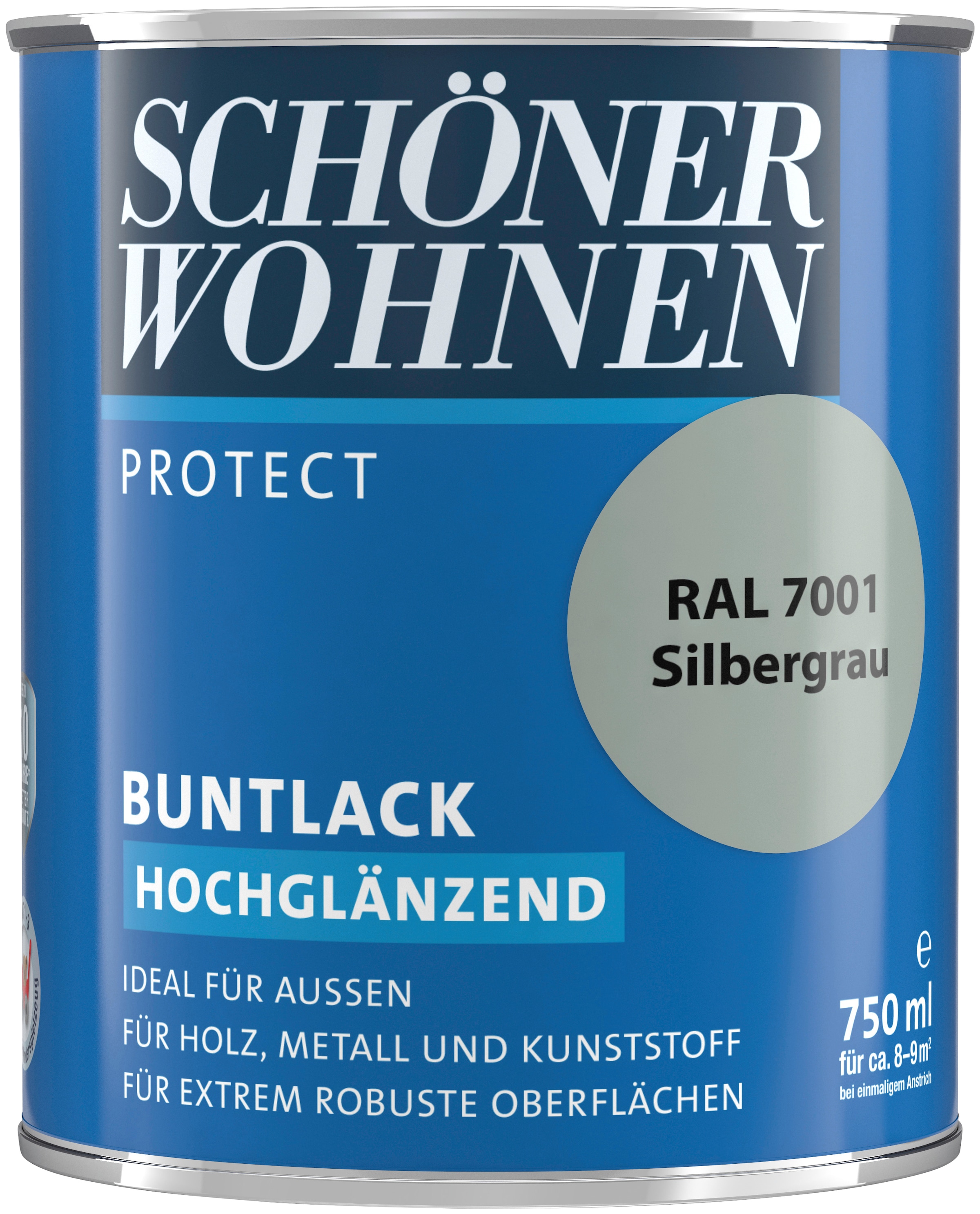 SCHÖNER WOHNEN FARBE Lack »Protect Buntlack«, 750 ml, silbergrau RAL 7001, hochglänzend, ideal für außen