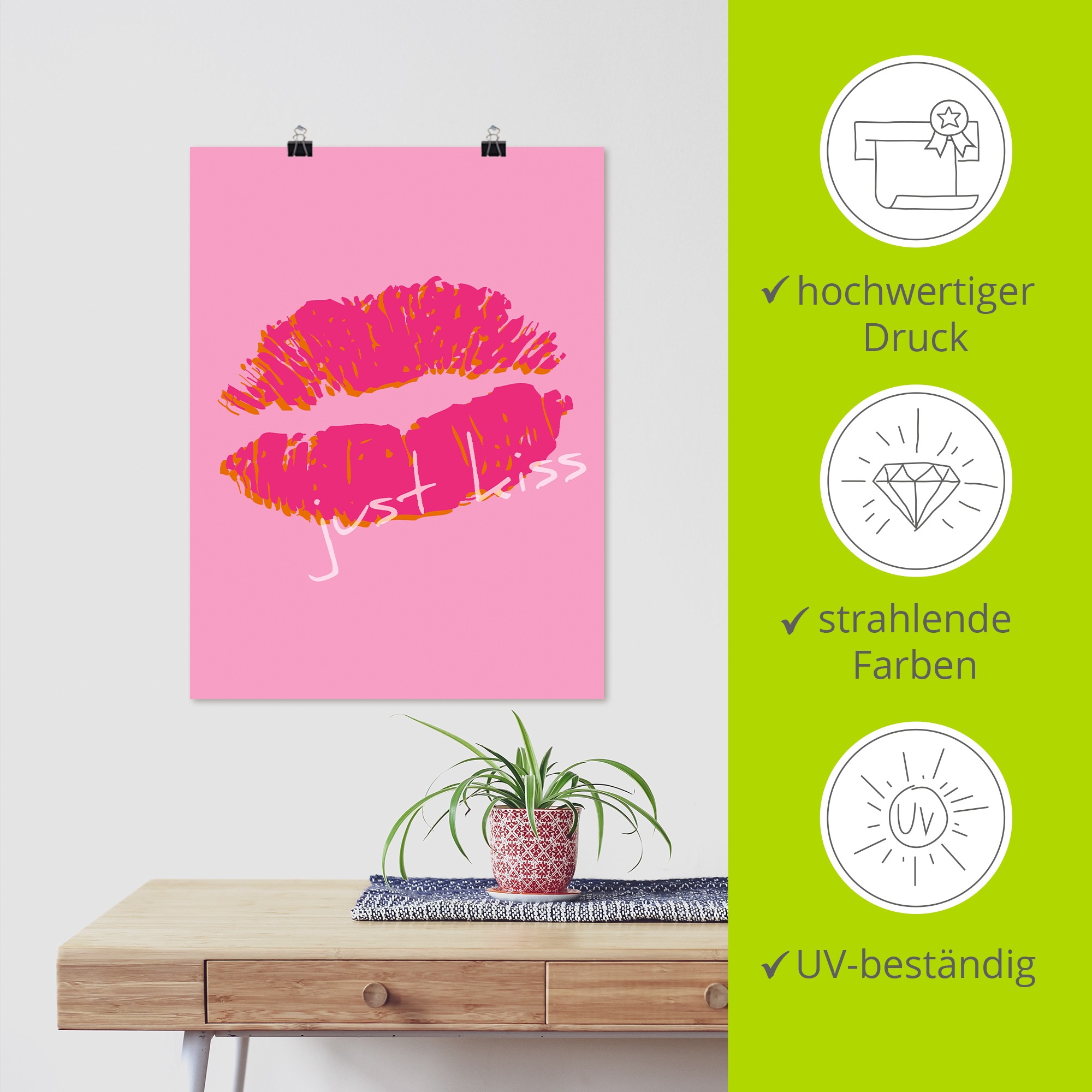 Wandbild ARTLAND "Just kiss", farbe bild(er): pink, B:45cm H:60cm, Papier, Bilder, als Alubild, Leinwandbild, Poster, Wandaufkleber in verschied. Größen 2