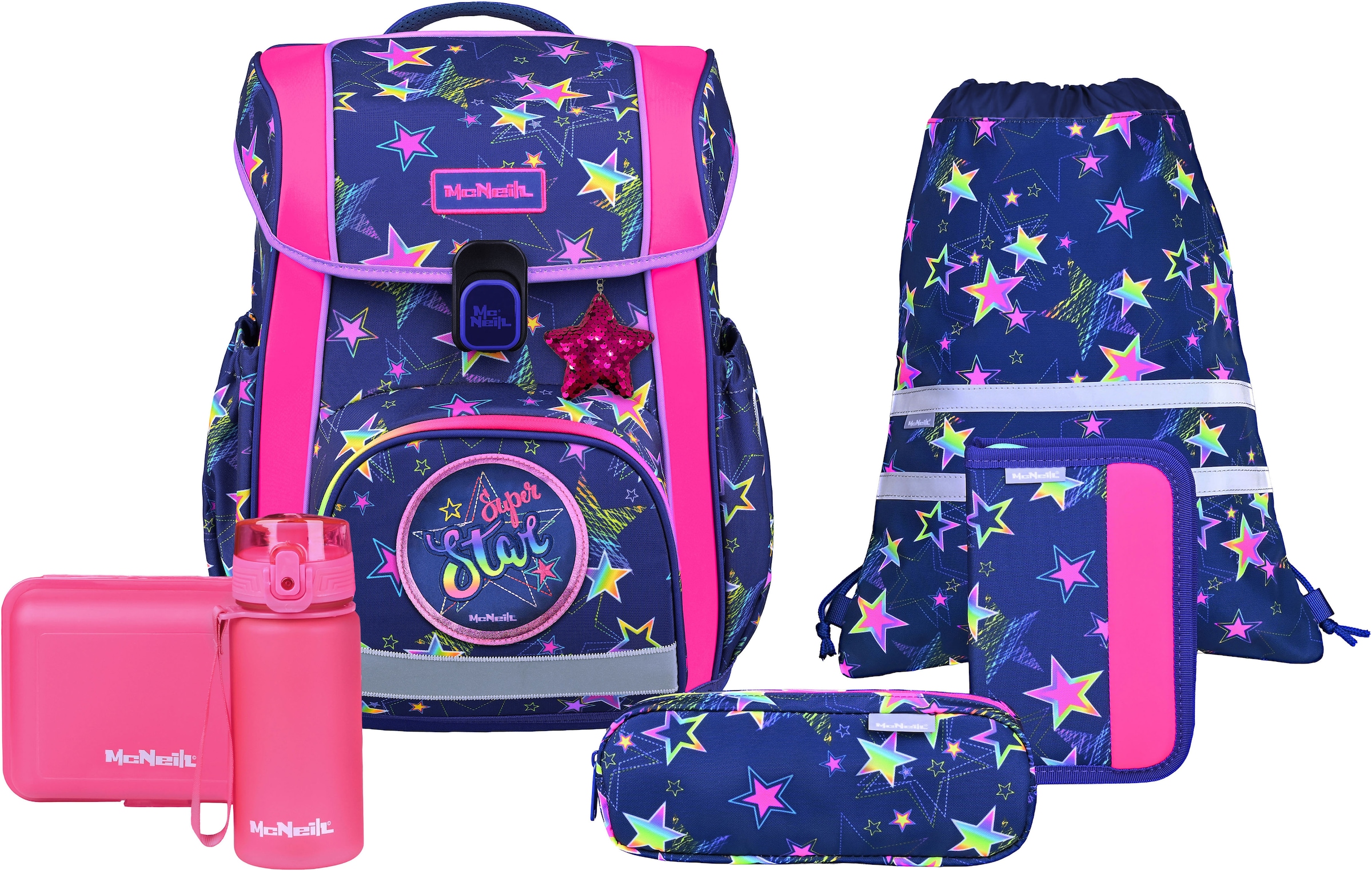 MCNEILL Kinder Schulranzen "Bravo, inkl. Etui, Turnbeutel"stars, Polyester, Rucksäcke