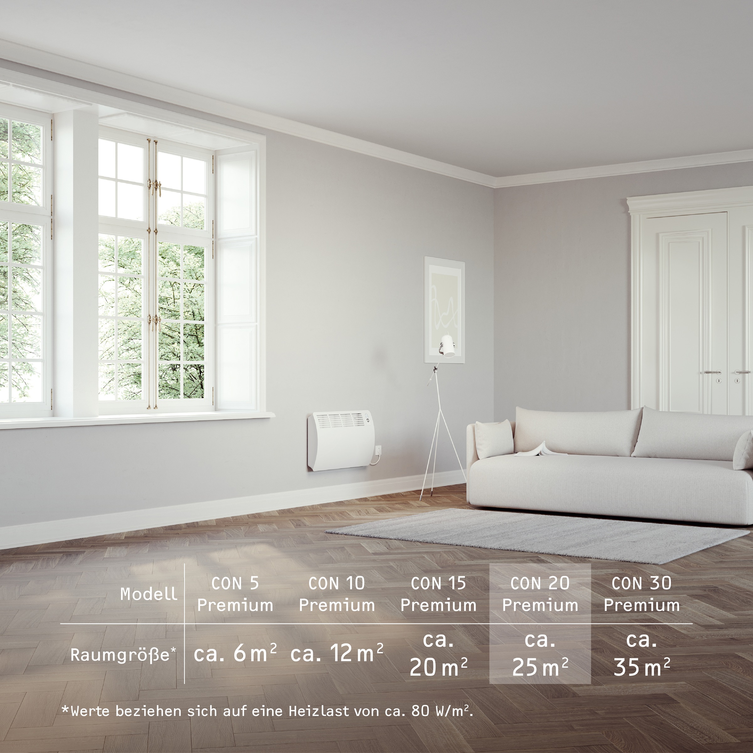 STIEBEL ELTRON Konvektor »»CON 20 Premium«, Wandkonvektor, energiesparend, VDE geprüft, 2 kW«, für ca. 25 m², LC-Display, Wochen-/120 Min-Kurzzeittimer, Silent Mode