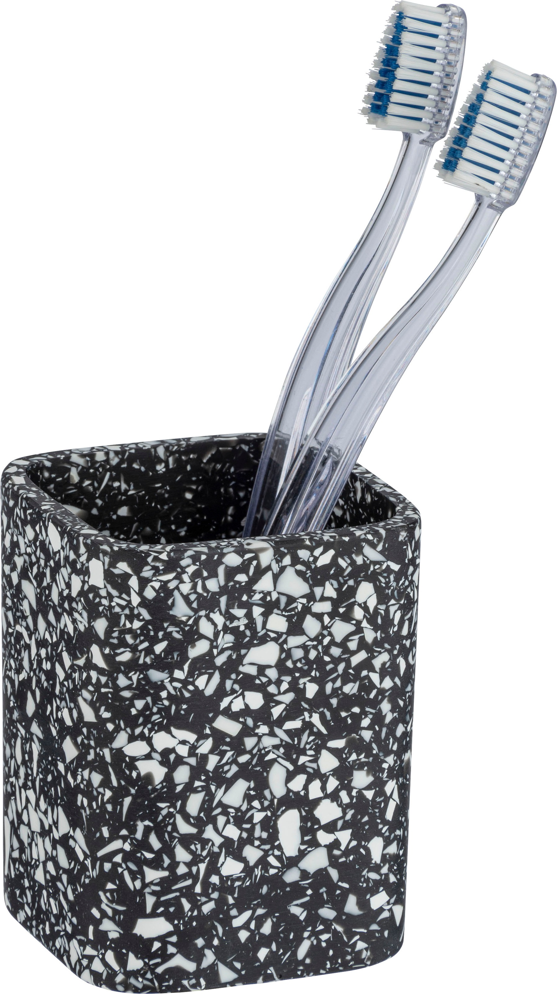 Zahnputzbecher »Terrazzo«, schwarz, aus Polyresin gefertigt