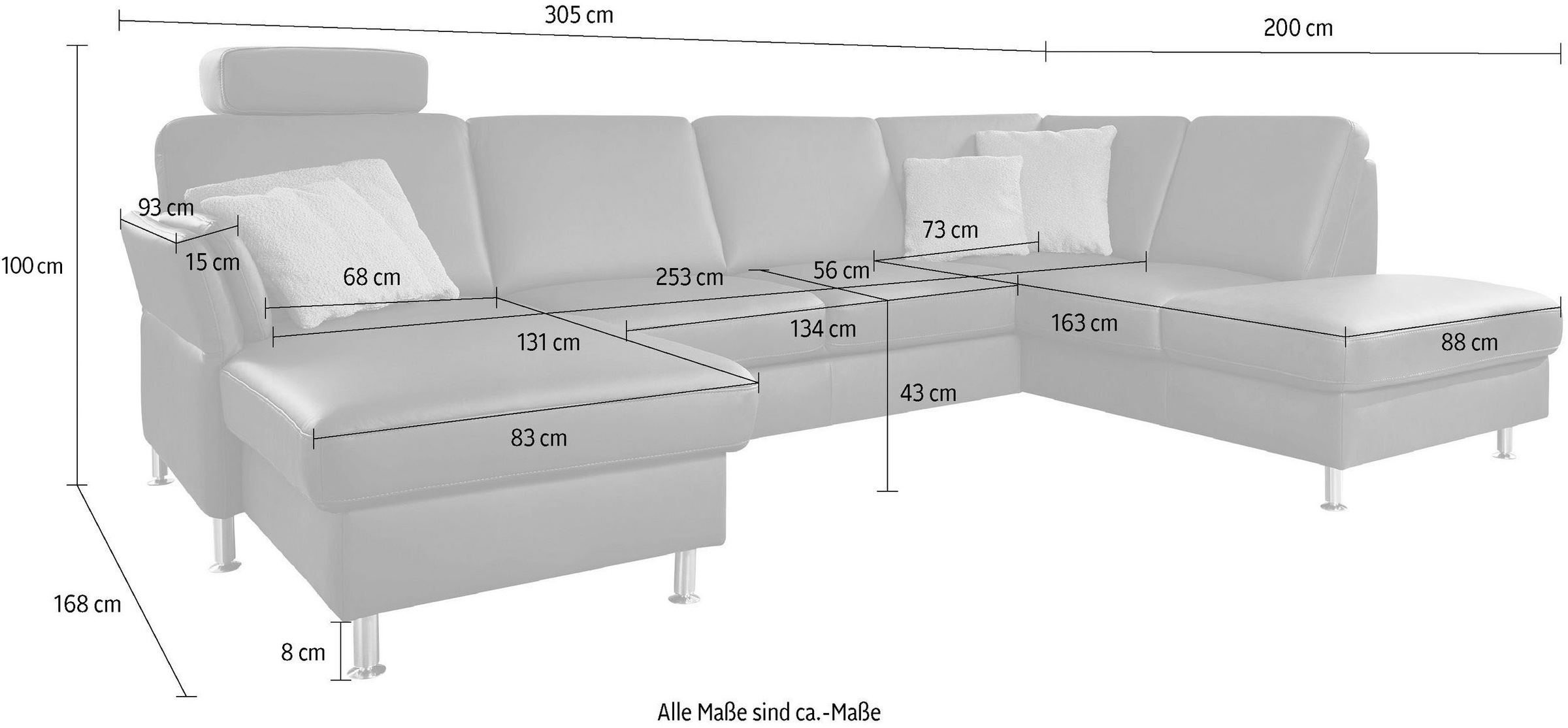 Die PlanBar Wohnlandschaft »PN-EM18013 U-Form, mit Kopfstützen«, wahlweise mit Bettfunktion und Stauraum