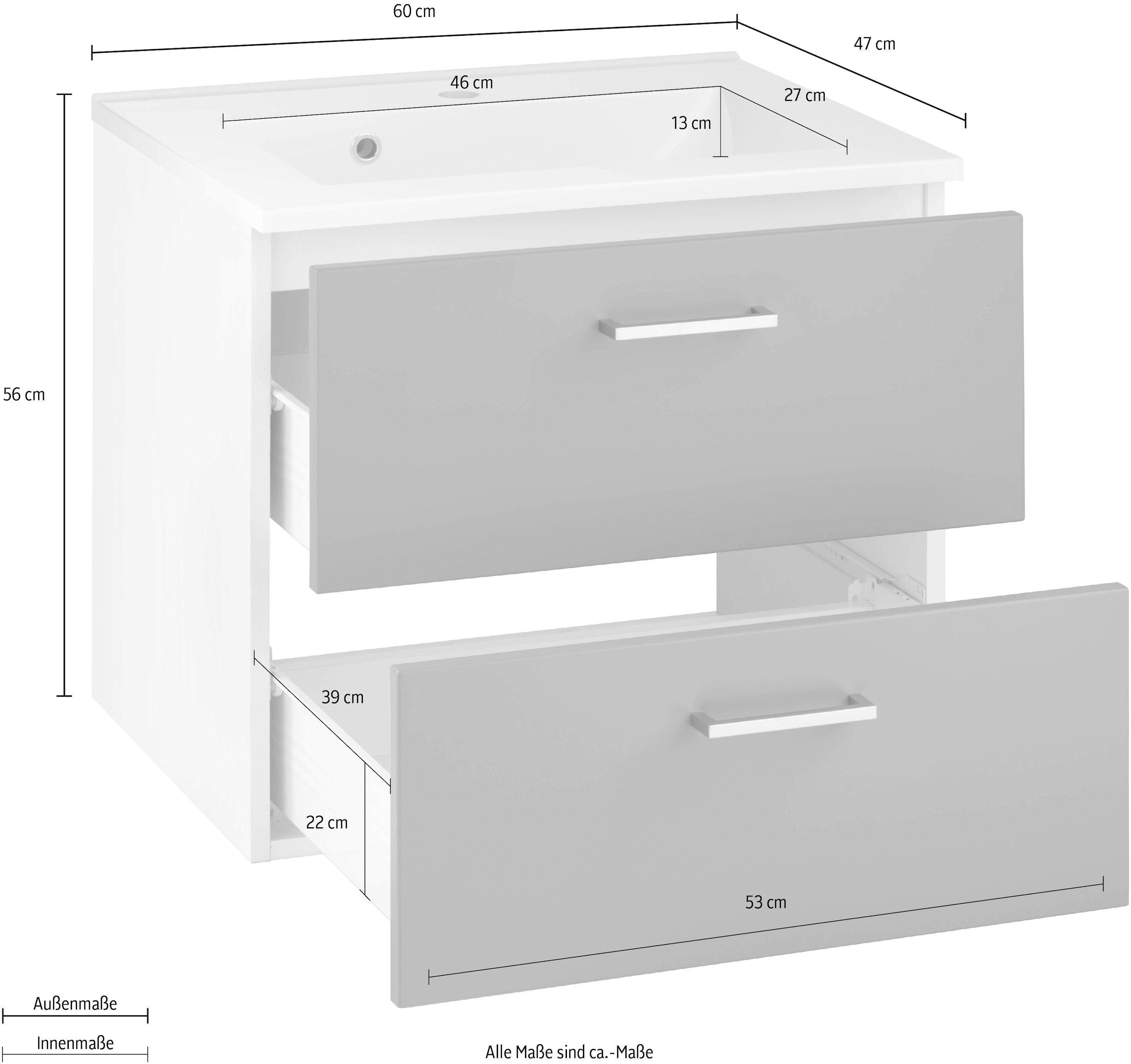 HELD MÖBEL Waschbeckenunterschrank »Ribera«, Badmöbel, Waschtisch inkl.  Waschbecken, Breite 60 cm bestellen | BAUR