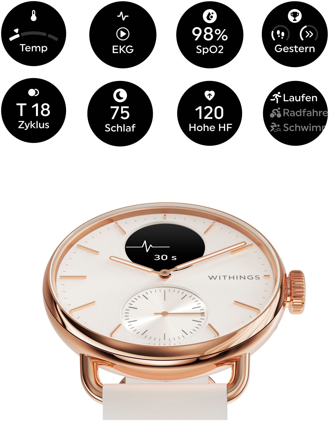 Withings Smartwatch »ScanWatch 2 38mm«, HealthSense OS,)