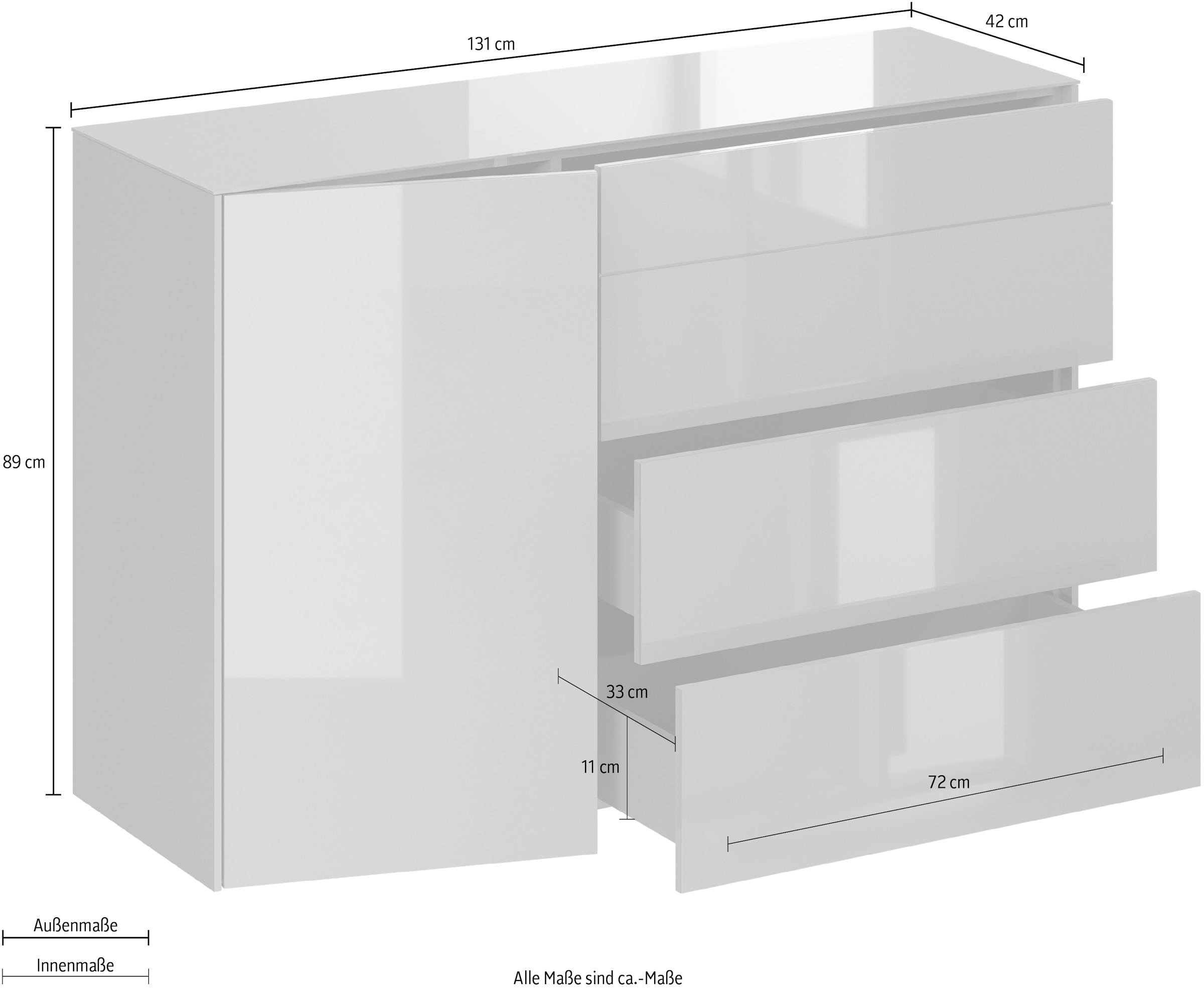 Mäusbacher Kommode Kommode BHT 131/89/42 cm, Push to open, Front+Oberplatte=Glas