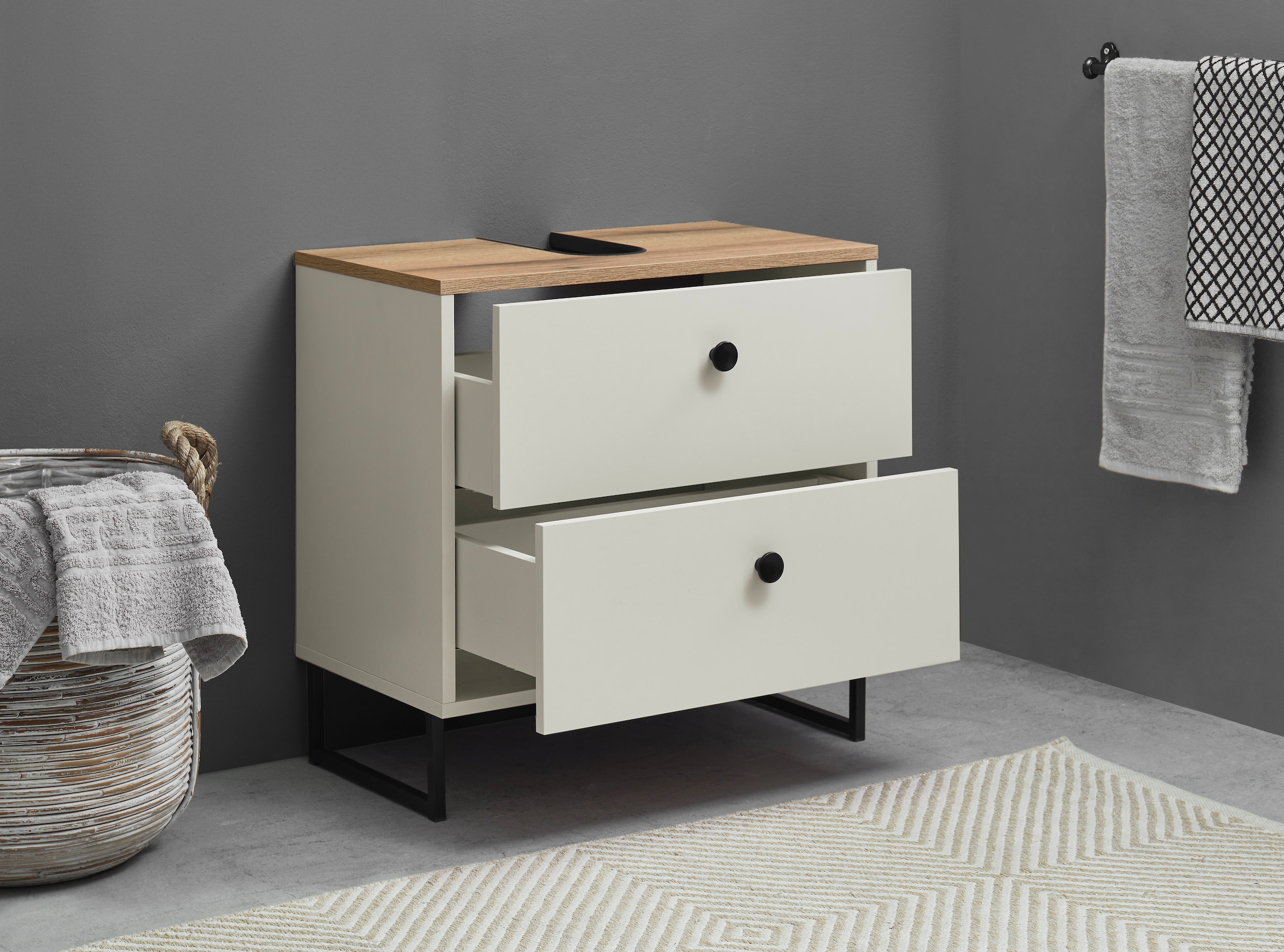 BASIC by Balculina Waschbeckenunterschrank »Linea« 1 Stk. tlg. Breite 60cm, U-Profil Füße, Unterflurauszug