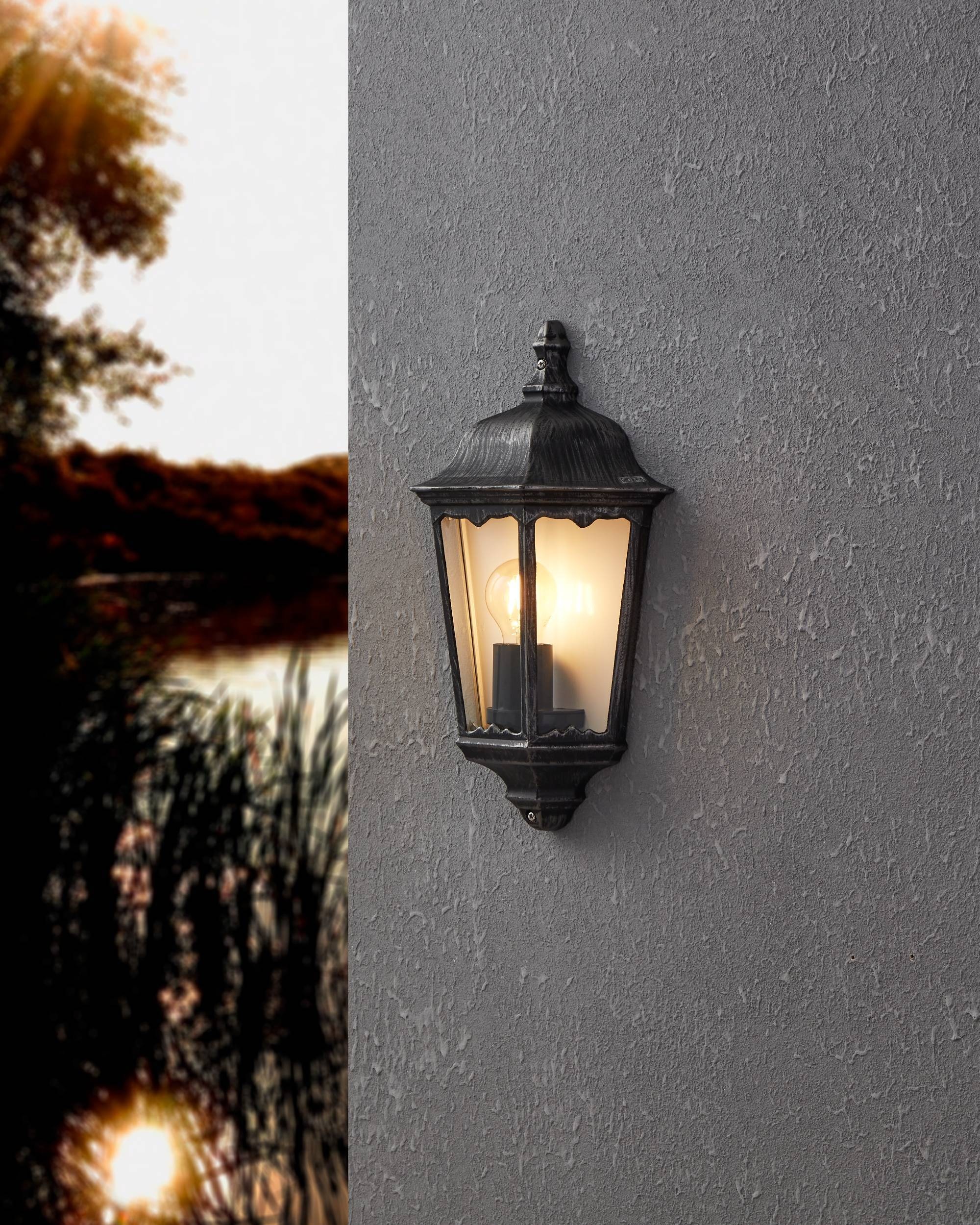 EGLO Wandleuchte »Navedo Außen-Wandlampe, Wandlampe aus Aluguss und Glas, E27, IP44« E27 1 Stk. Wand-/Deckenleuchte - L29 x H43 x AL13 cm - schwarz, silber-patina