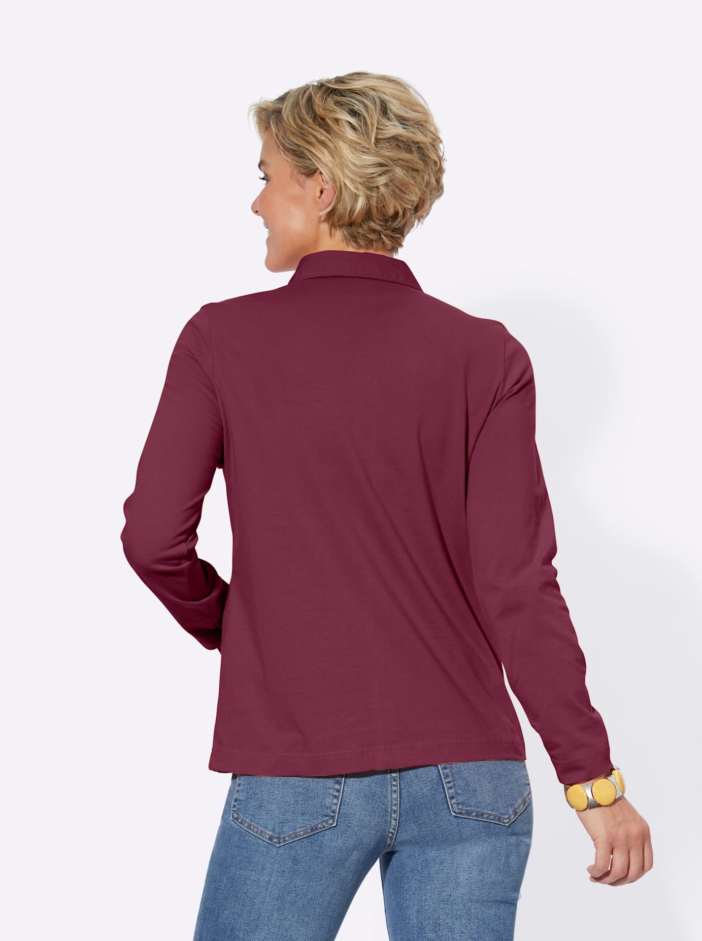 Langarm-Poloshirt CASUAL LOOKS "Poloshirt", Damen, Gr. 40, rot (bordeaux), 100% Baumwolle, Webstoff:100% Baumwolle, unifarben, ohne Ausschnitt, Shirts 2