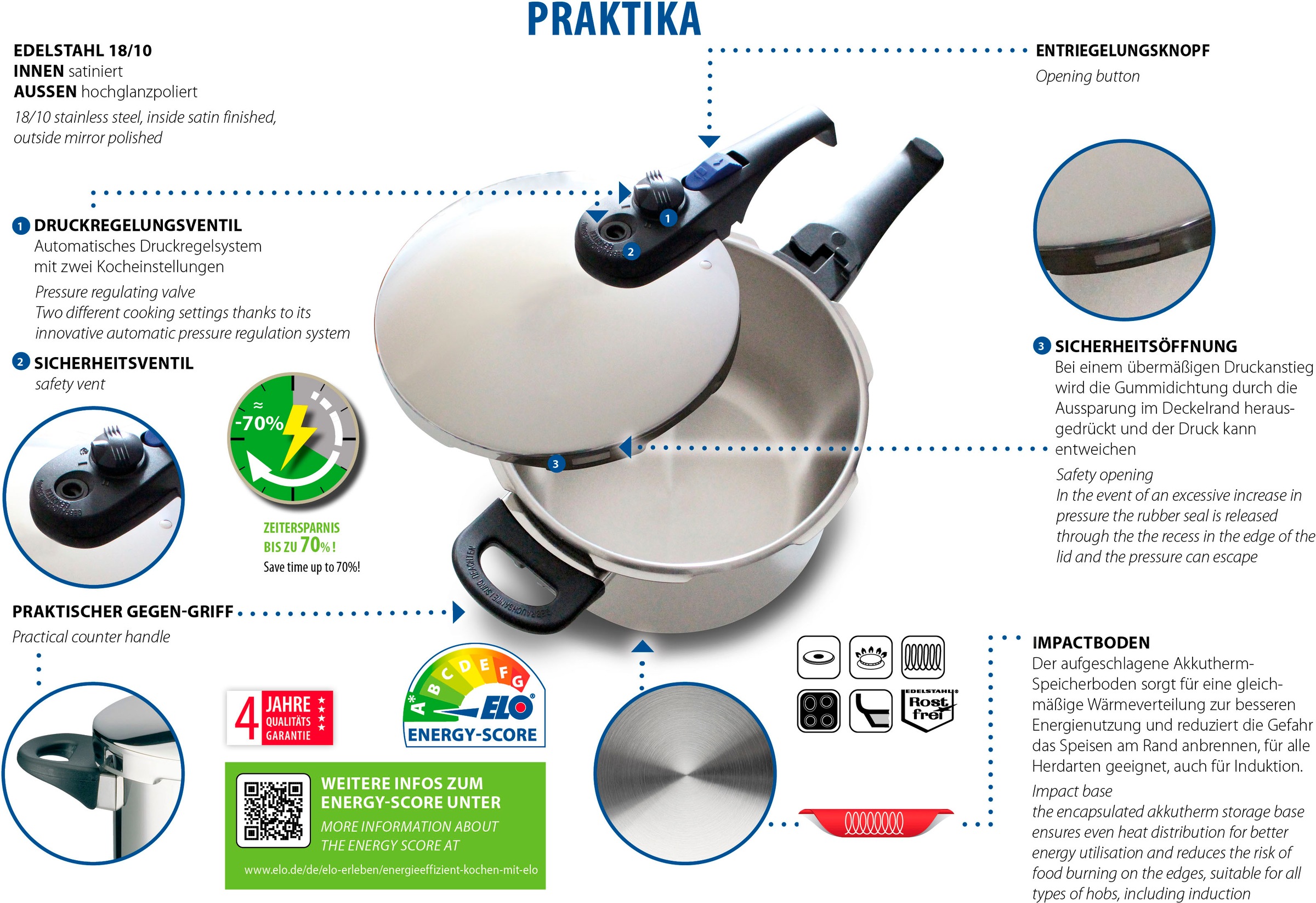 Elo Schnellkochtopf "Praktika Plus" 1 Stk. tlg. Edelstahl 18/8 günstig online kaufen