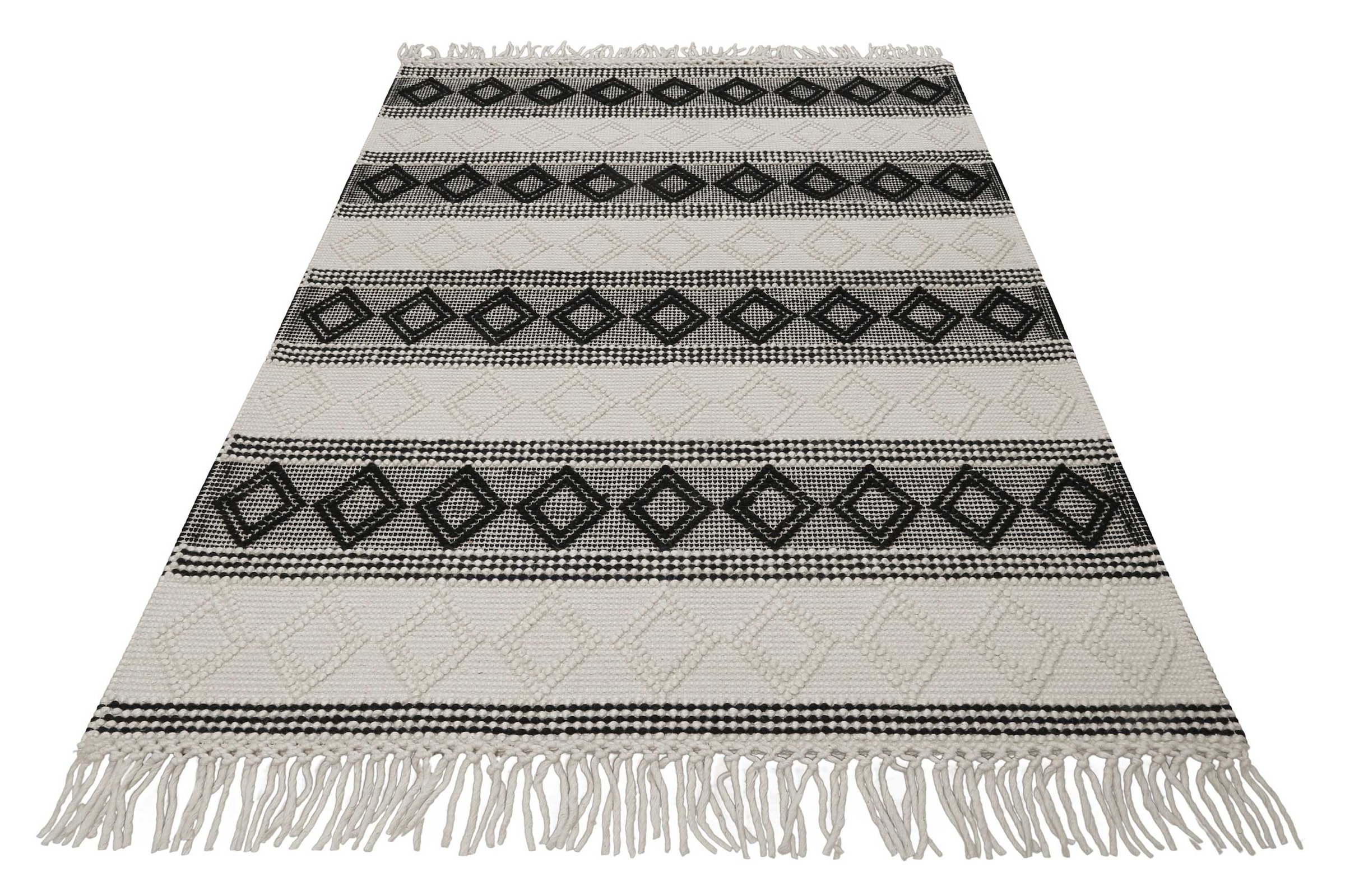 Esprit Teppich »Cara« rechteckig 8 mm Höhe Wollteppich, Raute, kurzflor, handgewebt, Skandi, geometrisch, natur