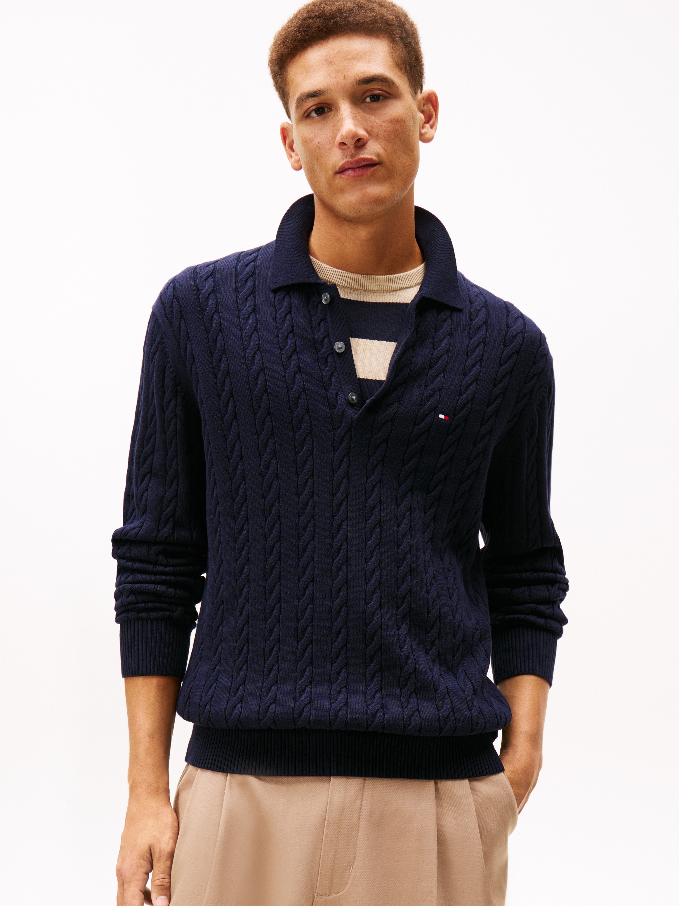 Tommy Hilfiger Polokragenpullover "CLASSIC COTTON CABLE" mit Zopfmuster, re günstig online kaufen