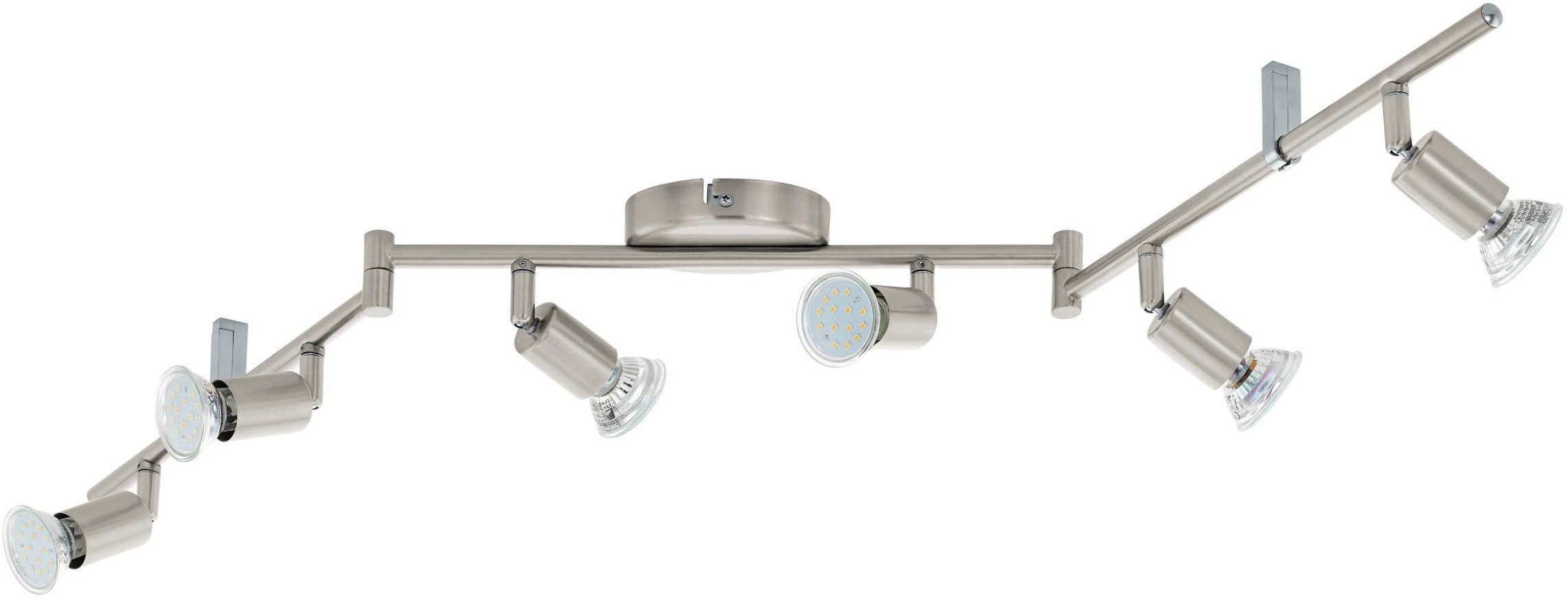 EGLO Deckenleuchte »Buzz-LED Deckenlampe, Wohnzimmerlampe aus Metall, Küchenlampe, GU10« GU10 1 Stk. Spot - L105 x B6,5 cm - nickel-matt - 6X2,8W inkl.