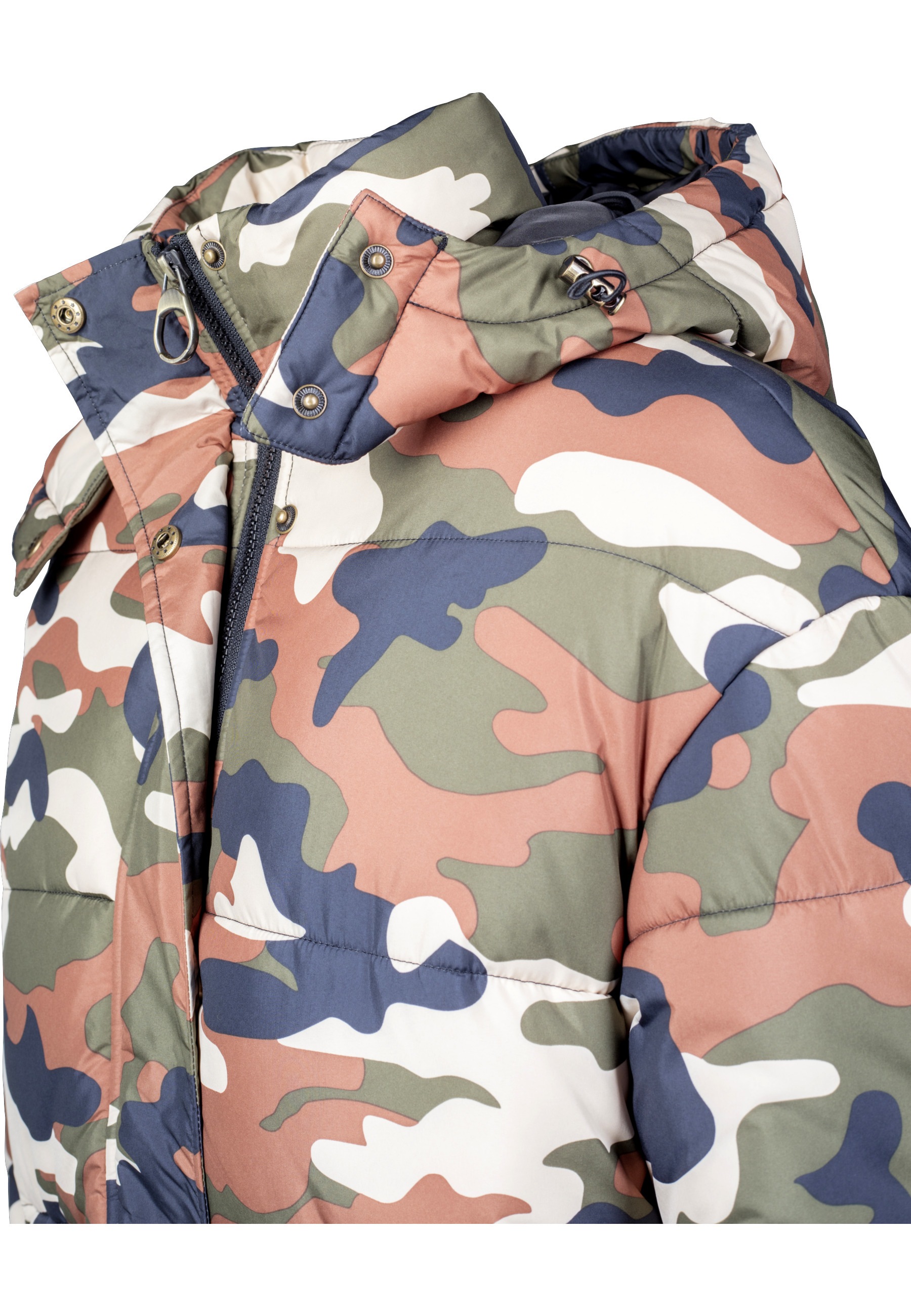 URBAN CLASSICS Winterjacke »Urban Classics Damen Ladies Boyfriend Camo Puffer Jacket« 1 Stk. tlg. mit Kapuze