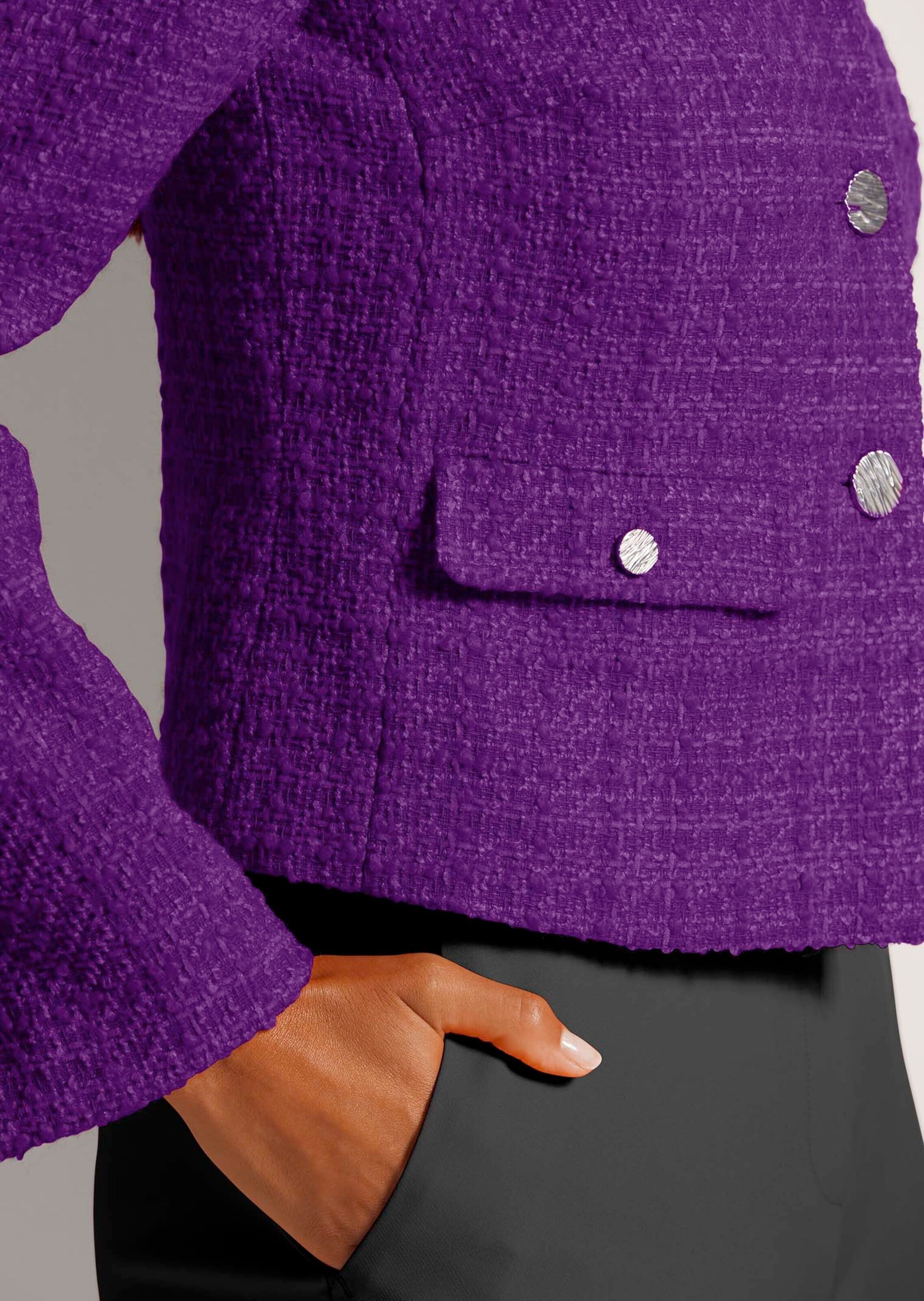MADELEINE Jerseyblazer »Blazer Eleganter Tweed-Kurzblazer mit Metallknöpfen«