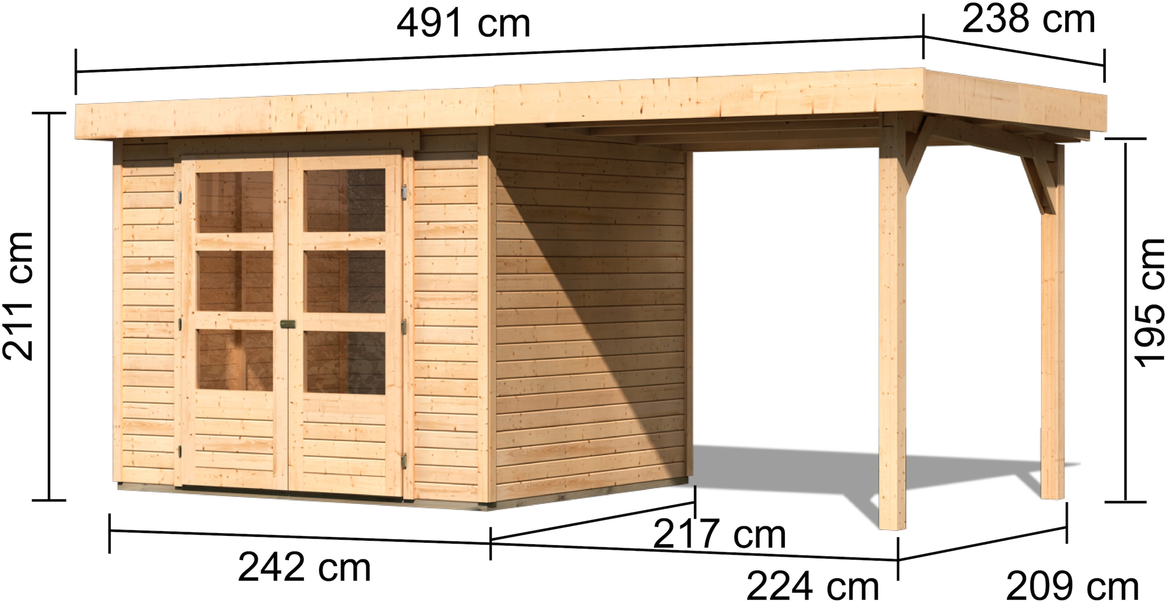 Karibu Gartenhaus »Arnis«, (Set), mit Anbaudach 2,40 m Breite