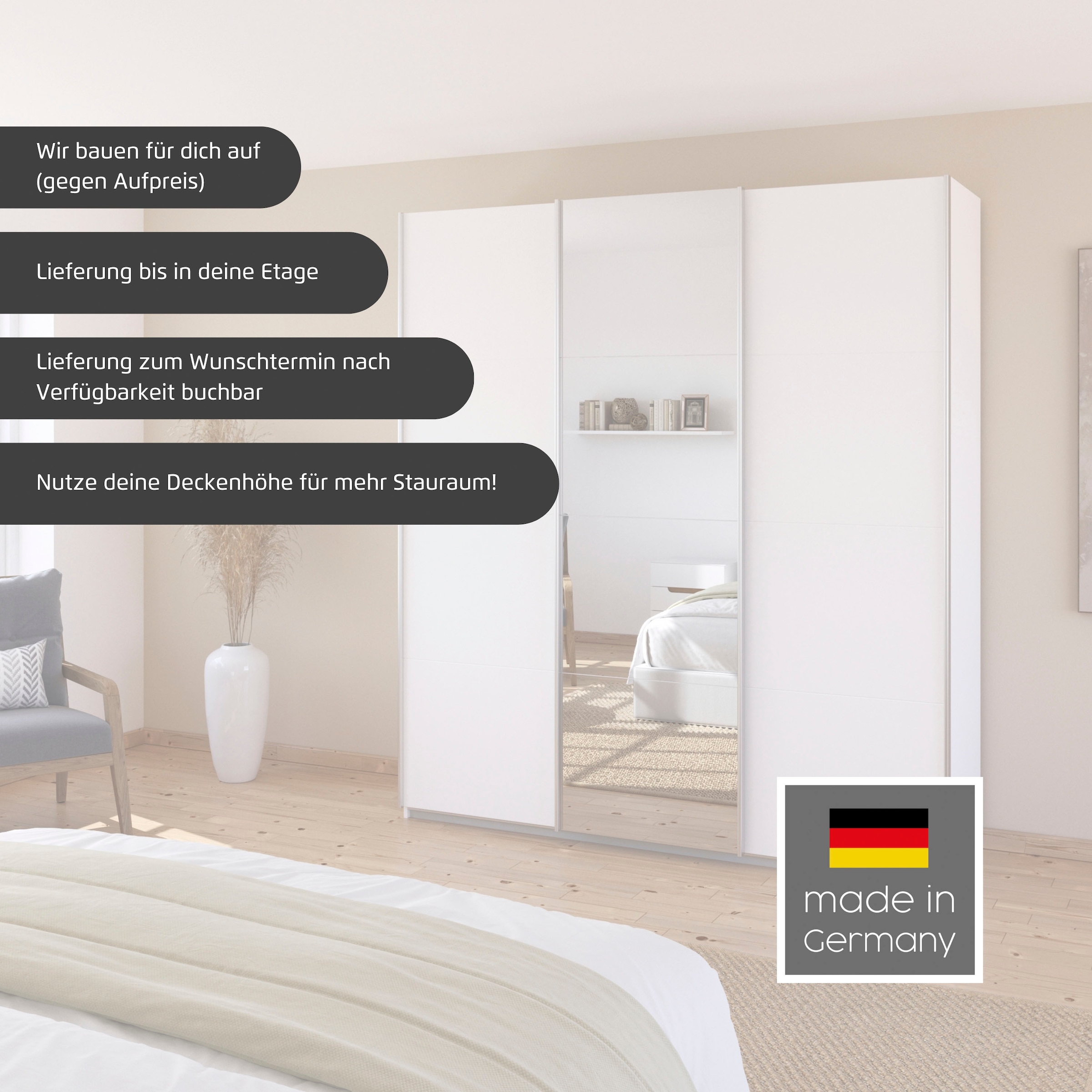 rauch Schwebetürenschrank »Kleiderschrank Schrank Garderobe Schlafzimmerschrank CORTONA« erhältlich in Breite: 136/181/203/226/271/315/360 cm, Höhe: 210/229 cm,  in 3 Ausstattungen BASIC/CLASSIC/PREMIUM (SOFT-CLOSE) MADE IN GERMANY