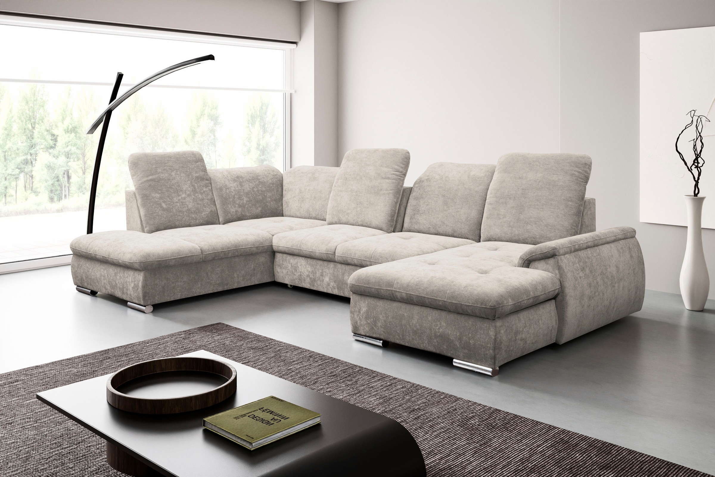 Wohnlandschaft WERK2 "Pula, modern, funktionell und gemütlich", natur, B:356cm H:105cm T:237cm, 100% Polyester, Sofas, Wohnlandschaft, verstellbare Kopfteile, mit Schlaffunktion und Bettkasten
