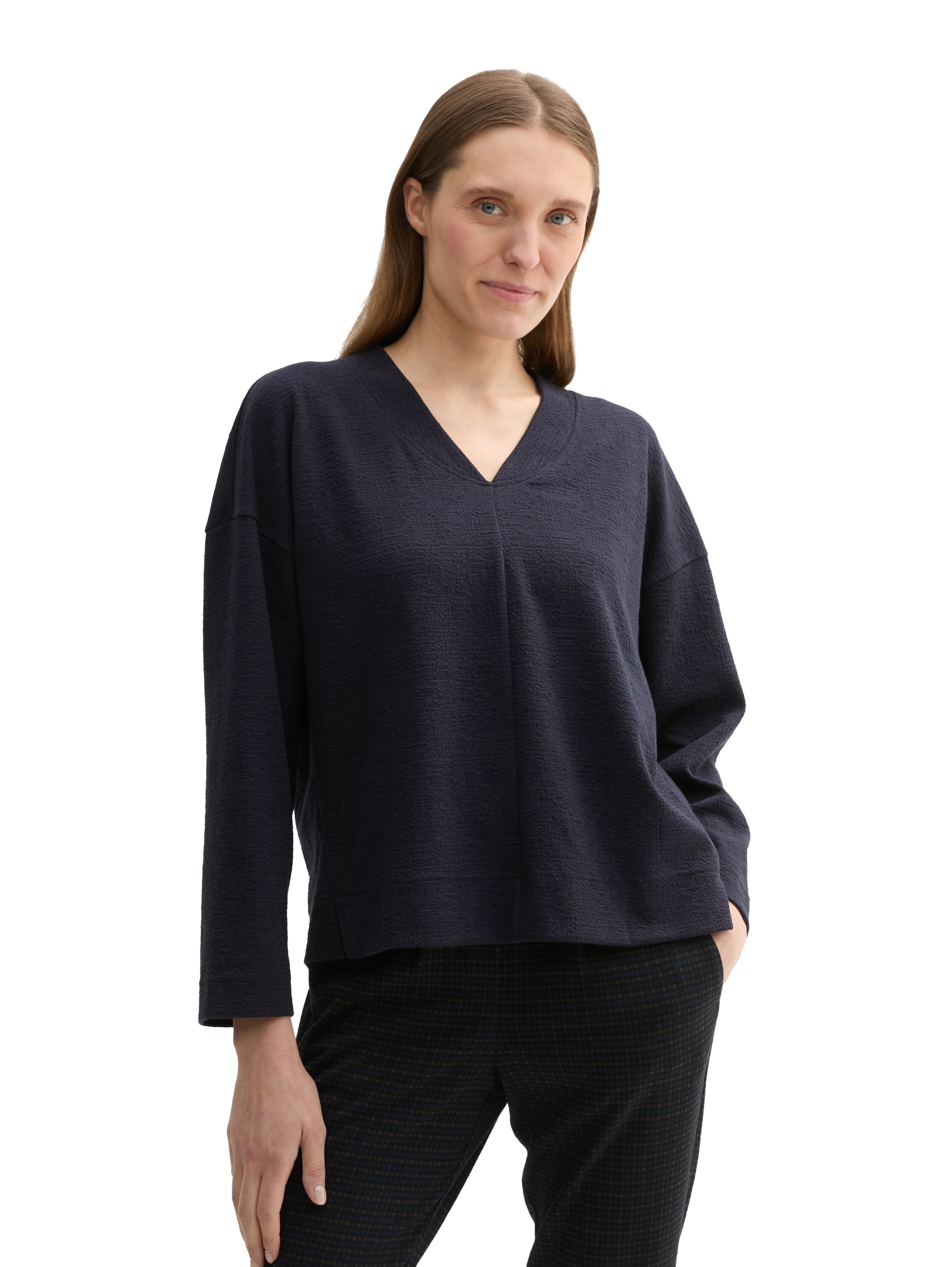 TOM TAILOR Sweatshirt, mit Struktur und V-Ausschnitt