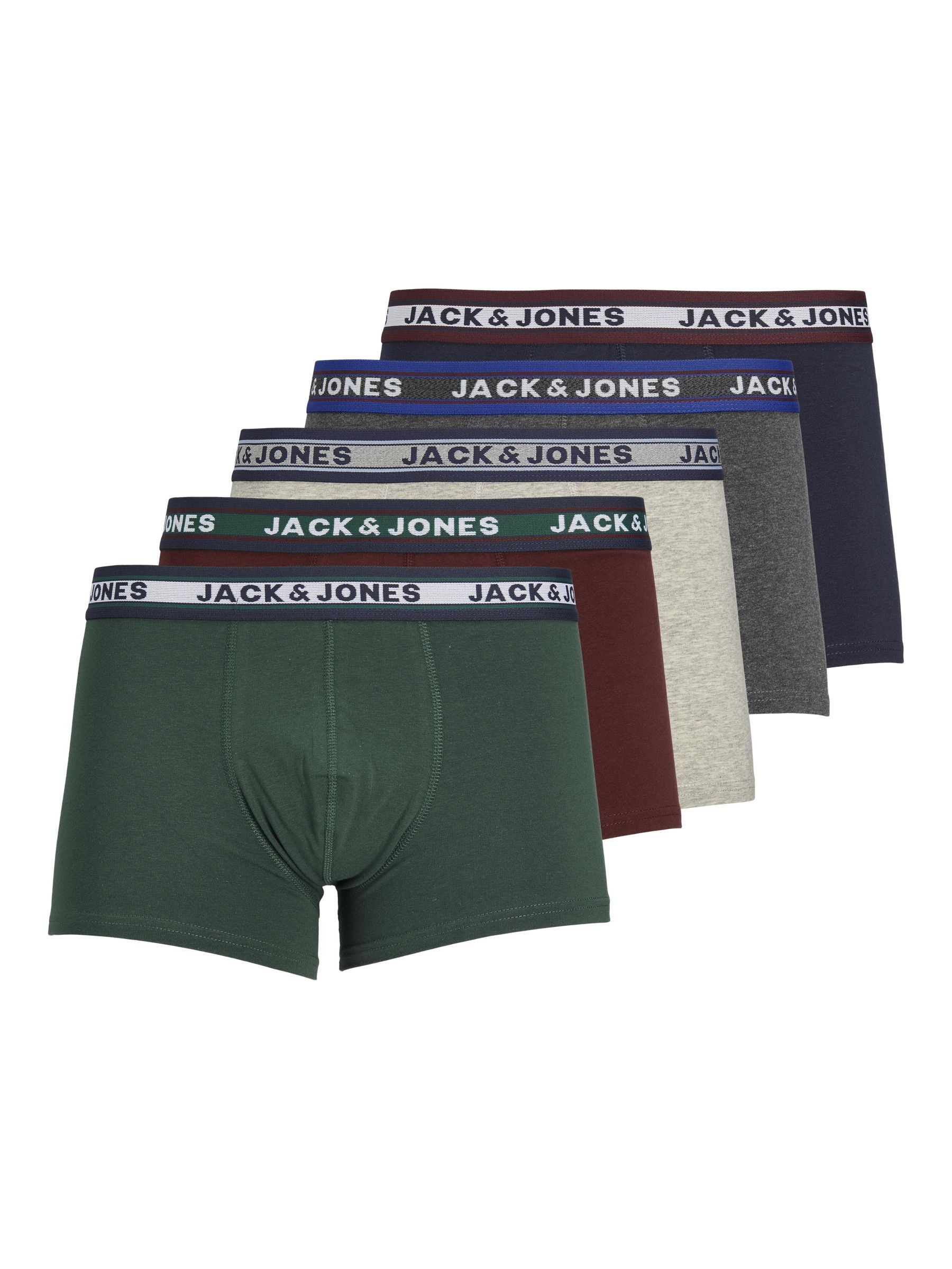 JACK & JONES Herren Trunk "JACOLIVER TRUNKS 5 PACK NOOS", Gr. XXL, blau, Jersey, Obermaterial: 95% Baumwolle, 5% Elasthan, meliert, unifarben mit