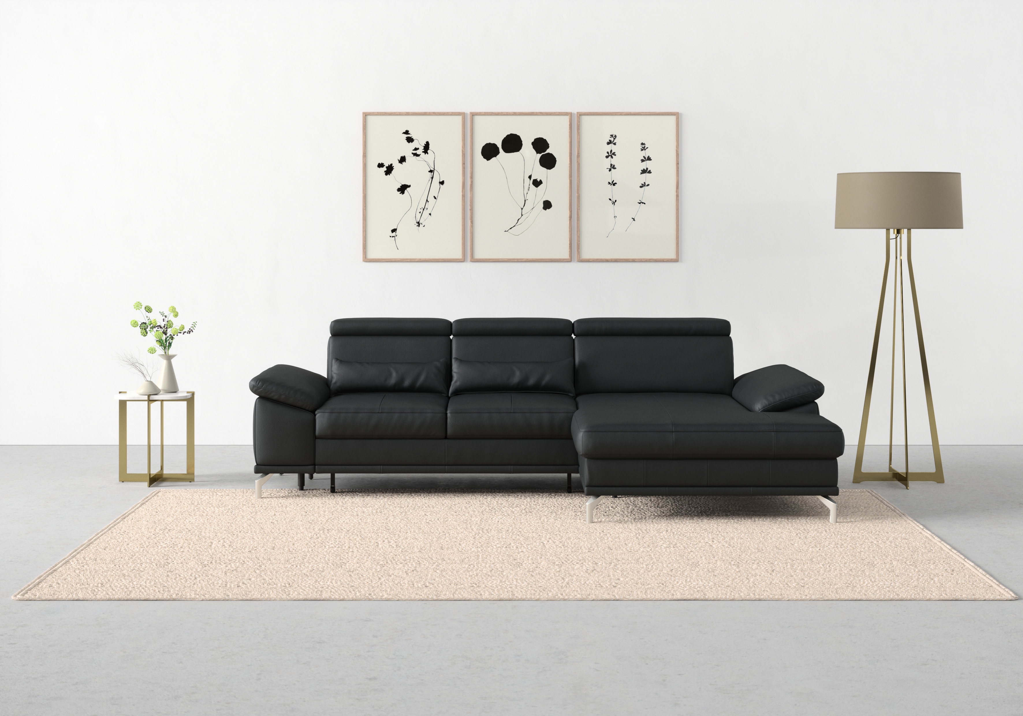 sit&more Ecksofa "Cabrio L-Form, B: 295 cm, mit Sitztiefen-, Arm- & Kopfteilverstellung" 2 Nierenkissen, Federkern, optional Schlaffunktion und Stauraum