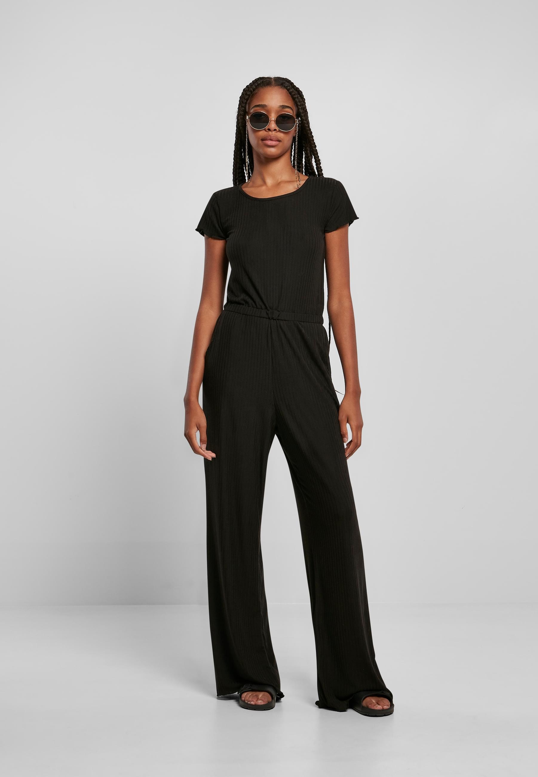 URBAN CLASSICS Jumpsuit »Urban Classics Damen Ladies Rib Wid Leg Jumpsuit«, (1 tlg.)