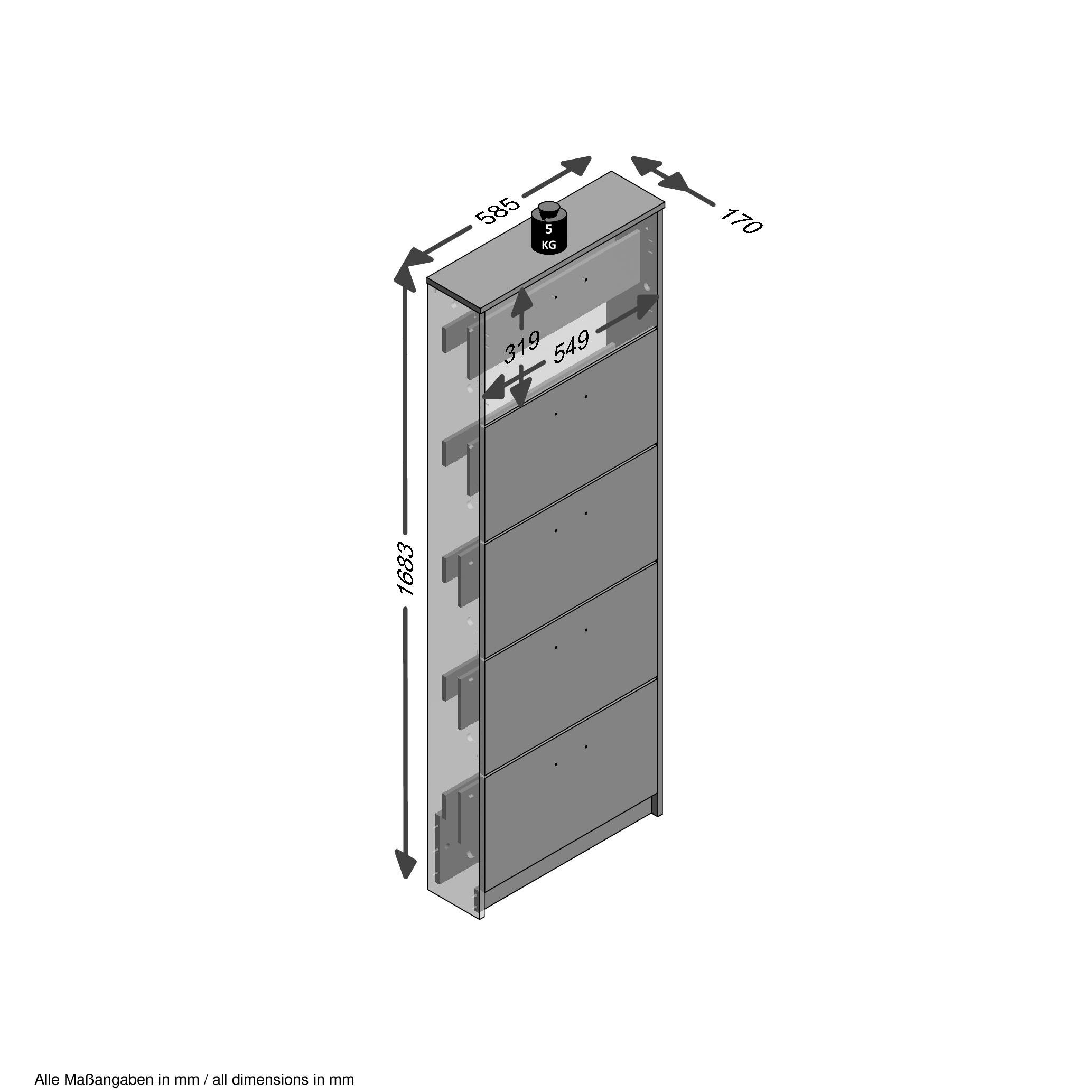 FMD Schuhschrank »Step 5«, Schuhkipper mit 5 Schuhklappen, Höhe 168,5 cm, Tiefe  17 cm | BAUR