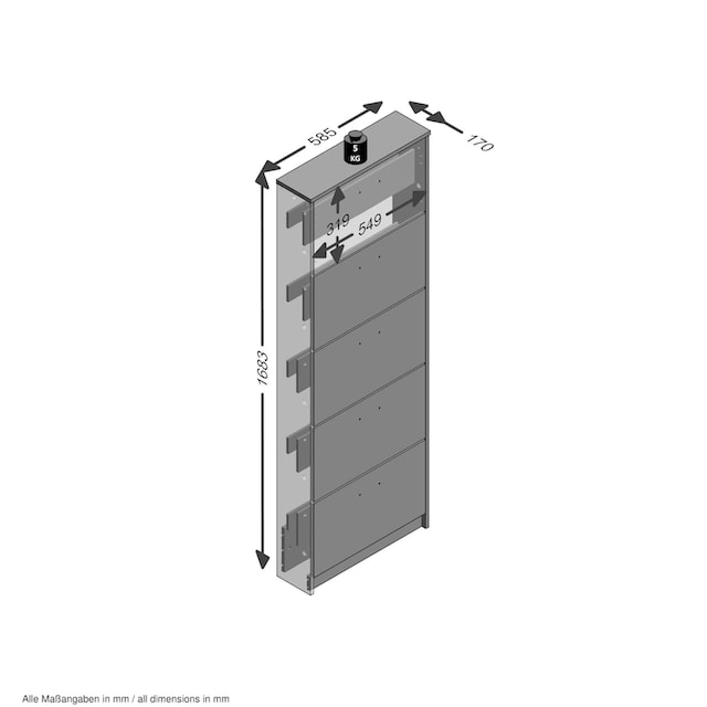 FMD Schuhschrank »Step 5«, Schuhkipper mit 5 Schuhklappen, Höhe 168,5 cm, Tiefe  17 cm | BAUR