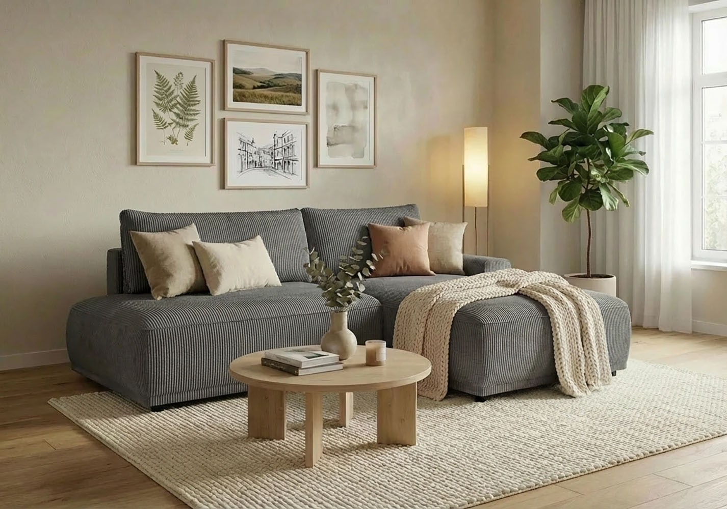 TRENDMANUFAKTUR Ecksofa "Fordon II, Schlafsofa mit Bettkasten, Couch in L-Form, Breite 250 cm" in Cordstoff HYPER, dunkelgrau, Armlehne rechts