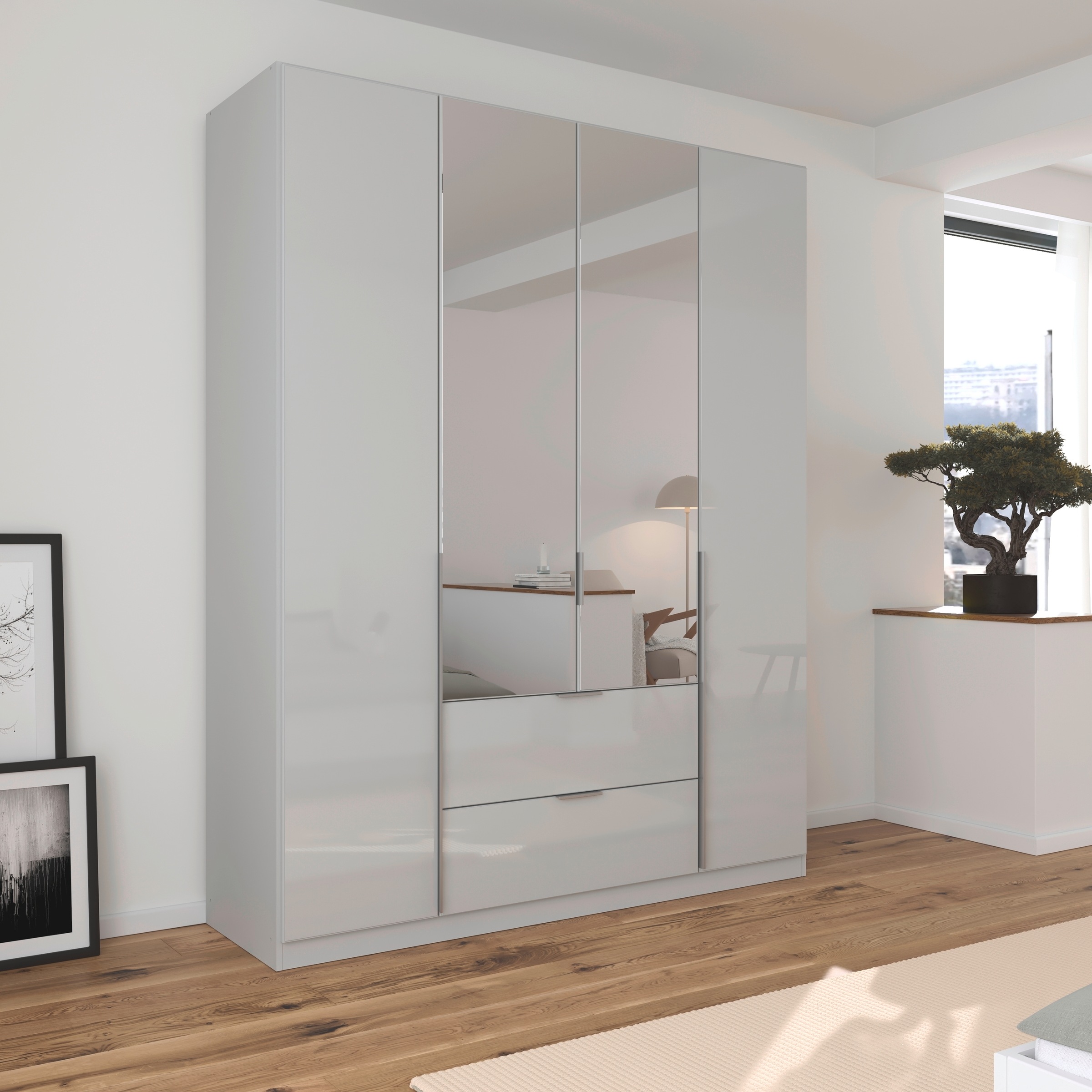 rauch Drehtürenschrank »Kleiderschrank Kleiderschränke Schrank Garderobe AGORDO mit Glasfront«, mit Außenschubkästen, in 6 Breiten und 2 Höhen MADE IN GERMANY
