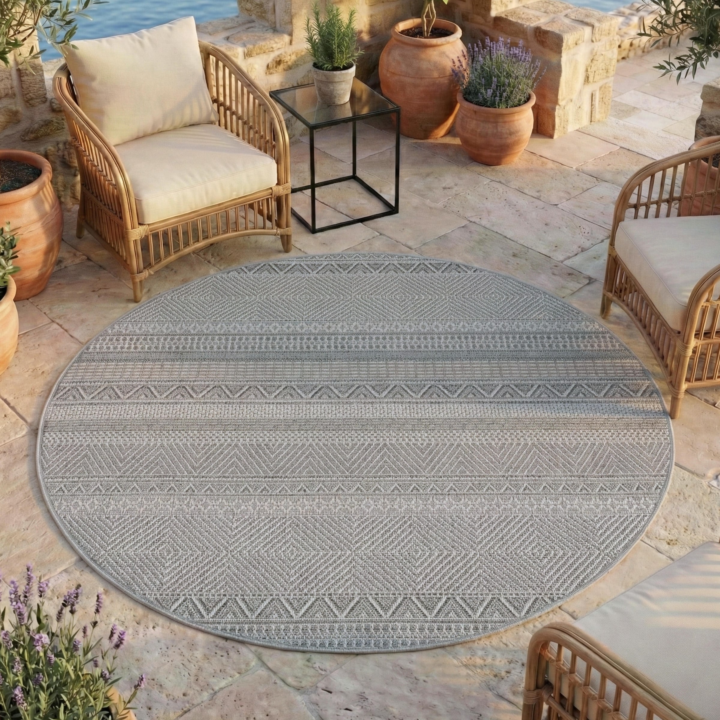 Ayyildiz Teppiche "DESERT 1303, auch als Läufer und Rund erhältlich" rund 5 mm Höhe In und Outdoor, pflegeleicht, Wohnzimmer, Aussenbereich