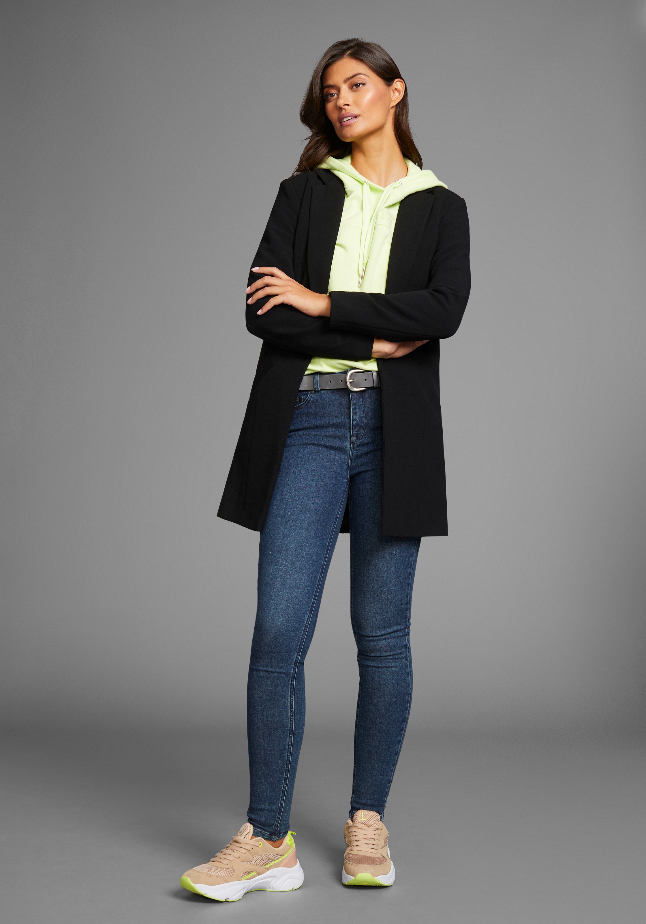 Skinny-fit-Jeans ARIZONA "Ultra Soft", Damen, Gr. 38, N-Gr, blau (dk blau used), Denim/Jeans, Obermaterial: 61% Baumwolle, 25% Polyester, 11% Viskose, 3% Elasthan, Basic, skinny fit lang, Jeans, hohe Leibhöhe, lang, aus Baumwolle, Polyester und Elasthan,  3
