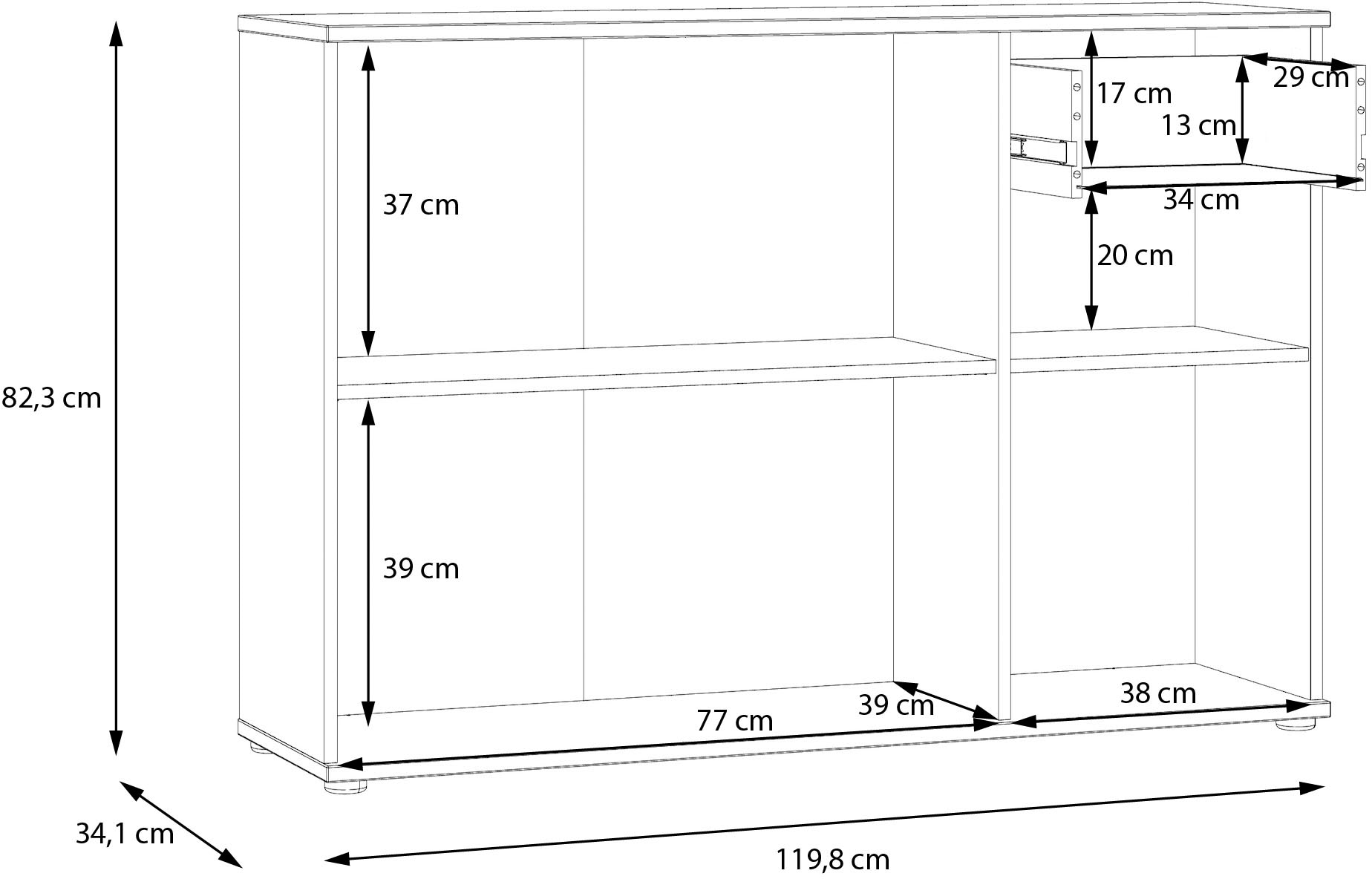 FORTE Sideboard »Ganymede«, Sideboard, Stauraum, Schublade; Metallgriffe, 4 Dekore, Breite 119,8cm
