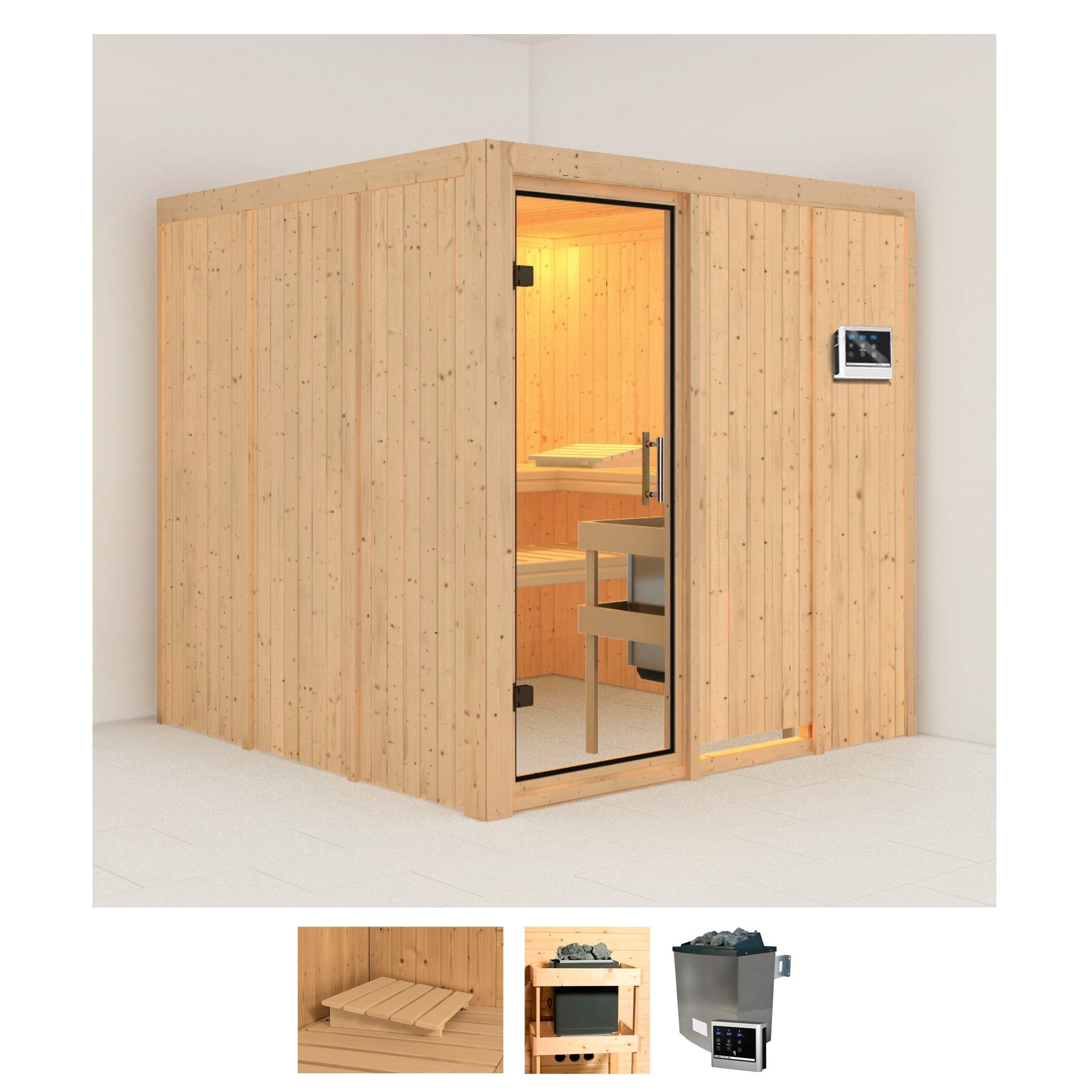 Karibu Sauna "Rodin" Set, Ofen 9 KW externe Strg easy
