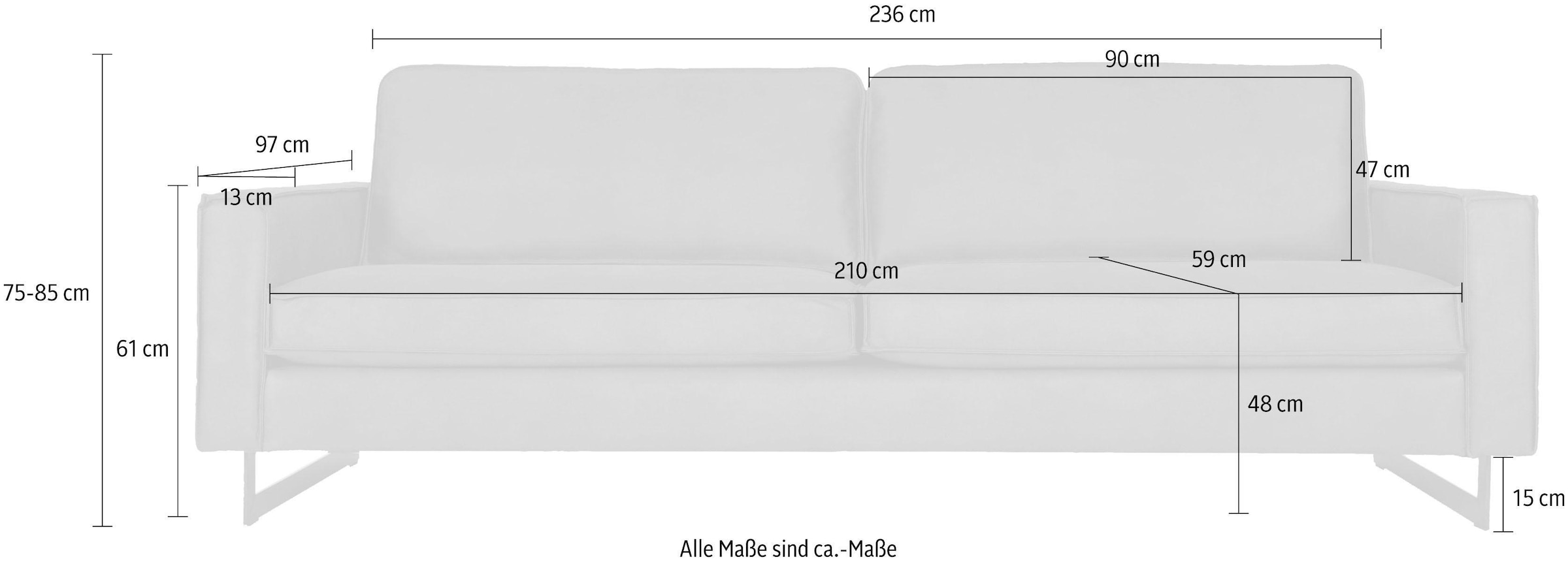 Places of Style 3-Sitzer »Maxi-Ausführung Pinto, 236 cm, Cord, Chenille, Lederoptik«, mit Keder, schwarze Metallfüße, Wellenunterfederung