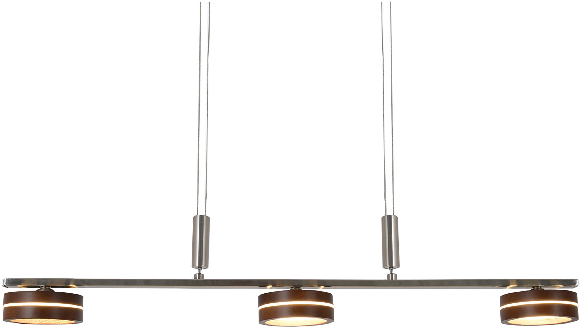 NÄVE LED Pendelleuchte "Triberg", braun, 3, Ø 75cm H: 80cm, 1 Stk., Leuchten, 3 flg., Schirme Holz (Eiche), Wanddimmer, Höhe verstellbar 80-150cm, LED Pendelleuchte 3