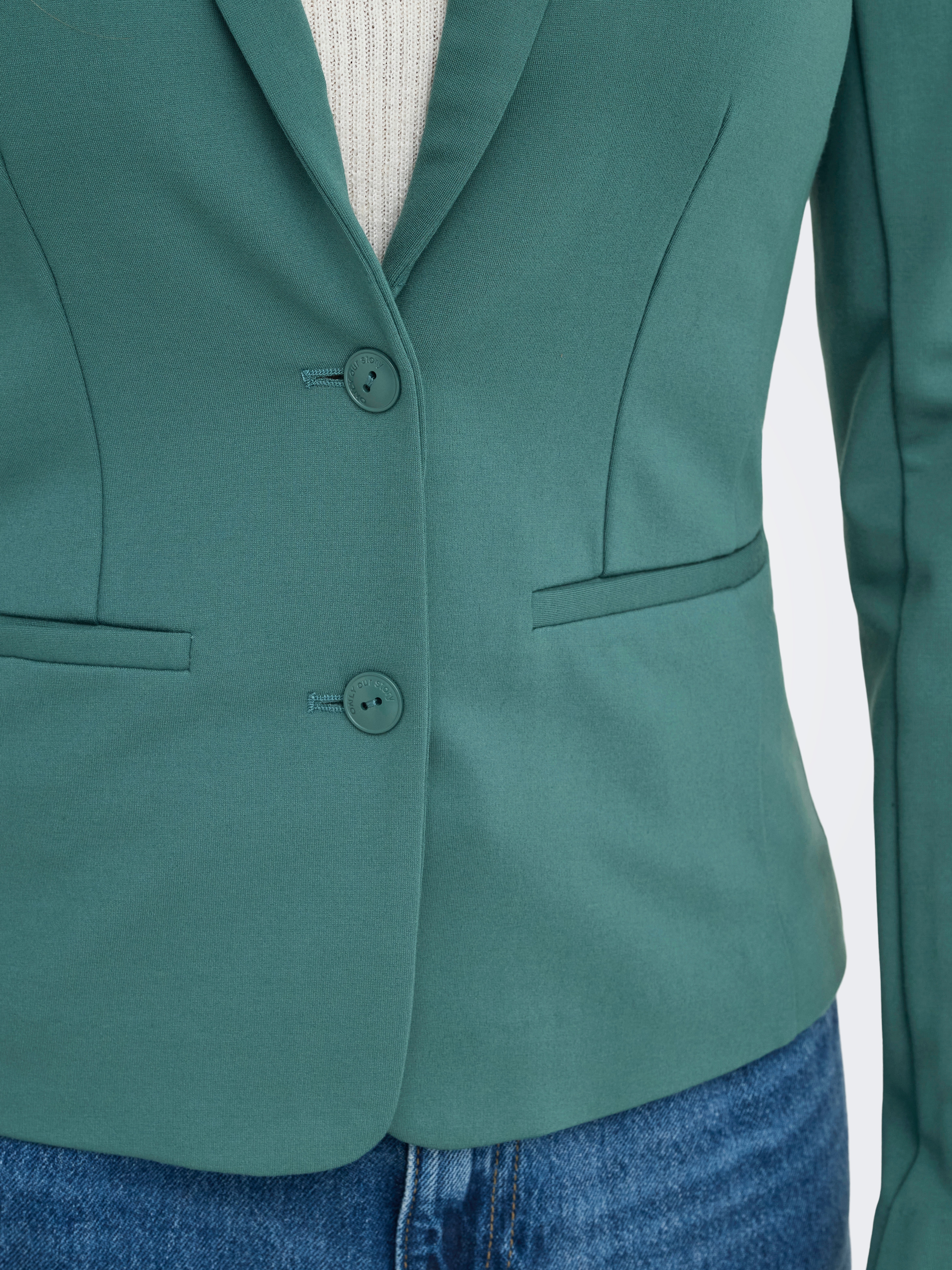 Thumbnail - ONLY Jerseyblazer "ONLPOPTRASH – 2-Knopf Blazer mit taillierter Silhouette" regular fit, Milano Rib, Materialmix, Revers...